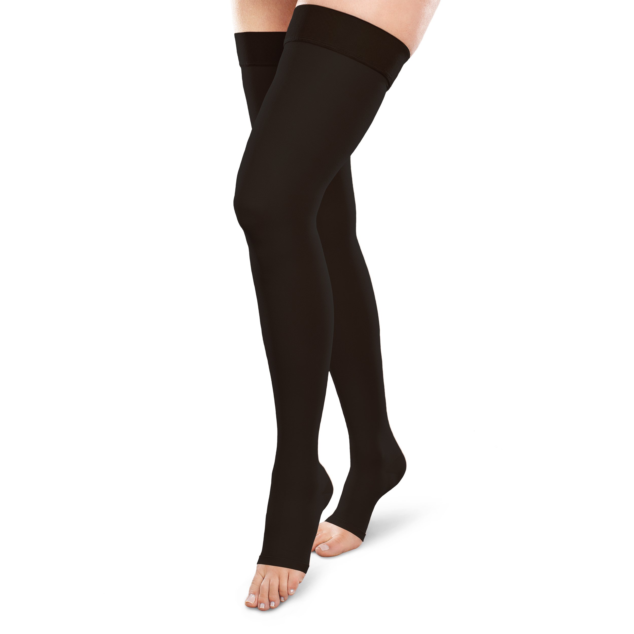 Firm Compression Thigh High Stockings 30-40mmHg - Opaque Open-Toe Medical Socks for Women (Black, Small Long) - Ideal for Varicose Veins, Travel & Post-Surgery Recovery
