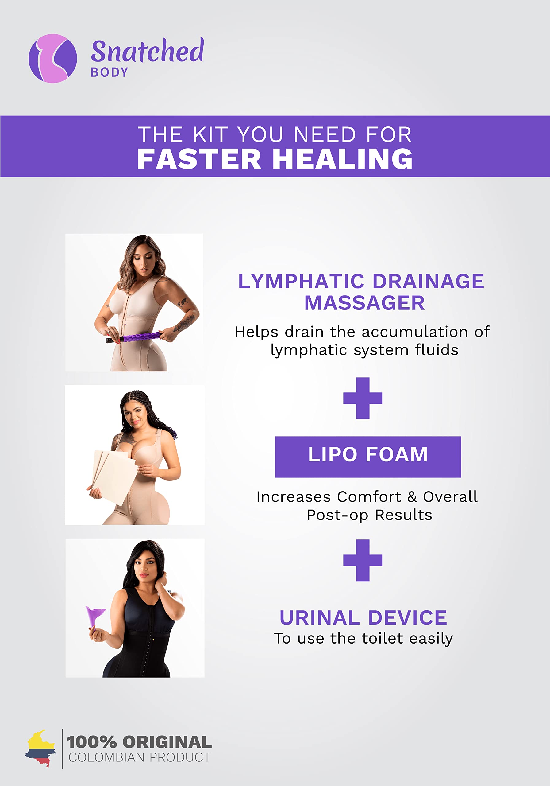 BBL Pillow for Post-Surgery Recovery with Lipo Foam & Portable P-EZ Urinal - Full Body Lymphatic Drainage Massager for Tummy Tuck, BBL & Lipo Aftercare - Travel & Home Use