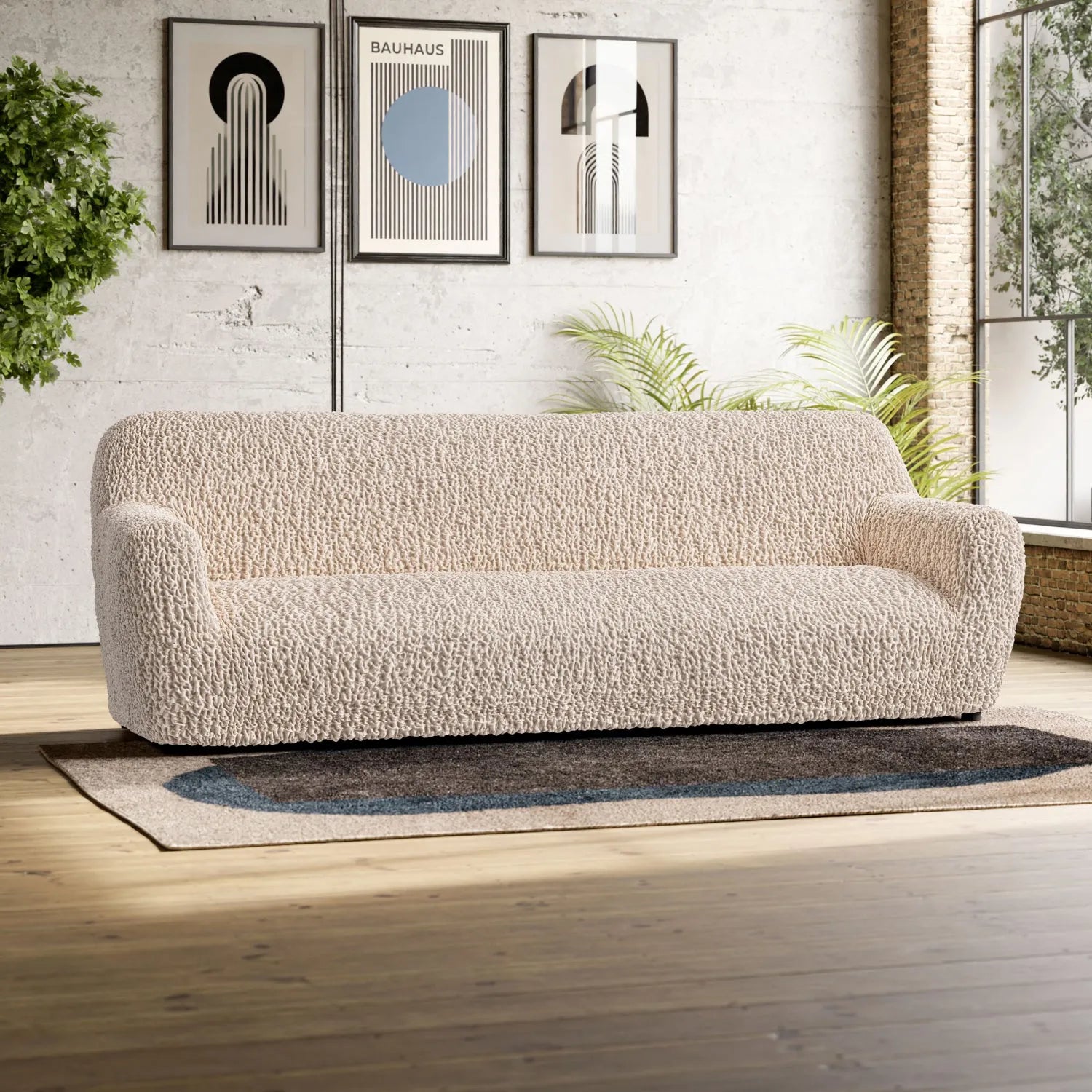 4-Seater Sofa Slipcover - Goffrato Velvet Collection | Soft Stretch Couch Cover | Living Room Furniture Protector | Perfect for Home, Office & Apartment Decor