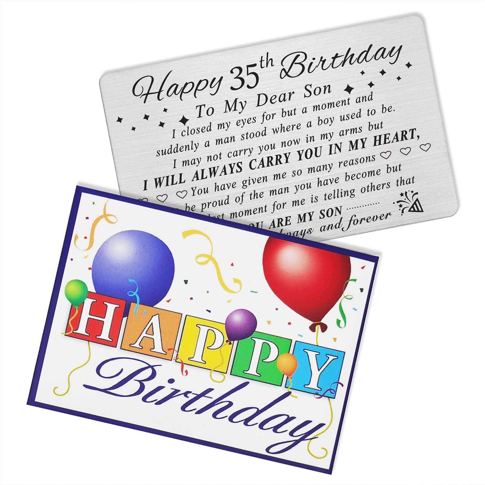 Personalized Steel Engraved 35th Birthday Card for Son - Unique Gift for 35 Year Old Men - Wallet Card with Custom Message - Perfect for Birthday Celebrations, Father-Son Bonding & Special Occasions