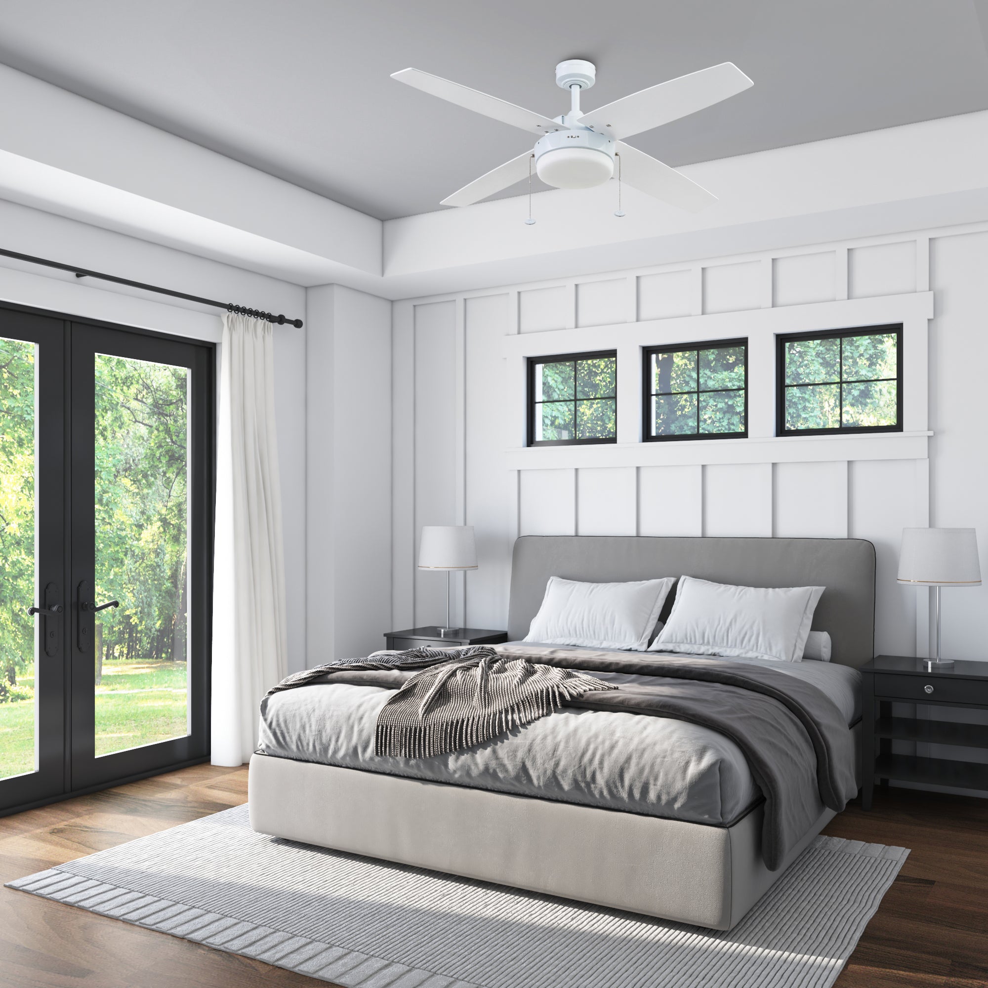 52 Inch Memphis White Ceiling Fan with Pull Chain - Perfect for Living Room, Bedroom, and Outdoor Spaces