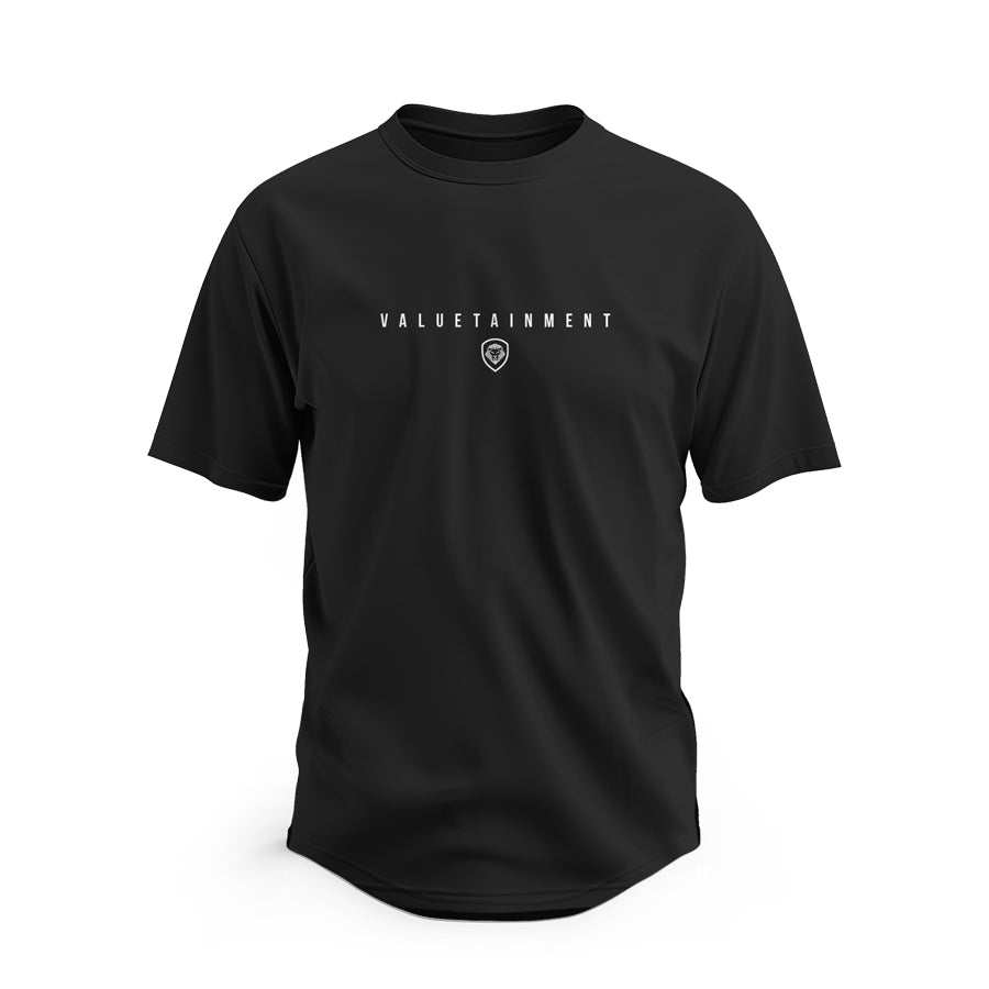 Valuetainment Premium Curved Hem Black Short Sleeve T-Shirt for Men - Comfortable Casual Tee for Everyday Wear, Gym & Street Style