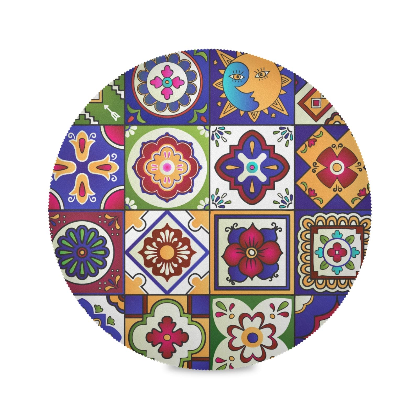 Qilmy Mexican Talavera Round Placemats Set of 6 - Durable Non-Slip Table Mats, Heat & Stain Resistant - Perfect for Kitchen Table Decor, Dining Room, Outdoor BBQ, and Party Settings
