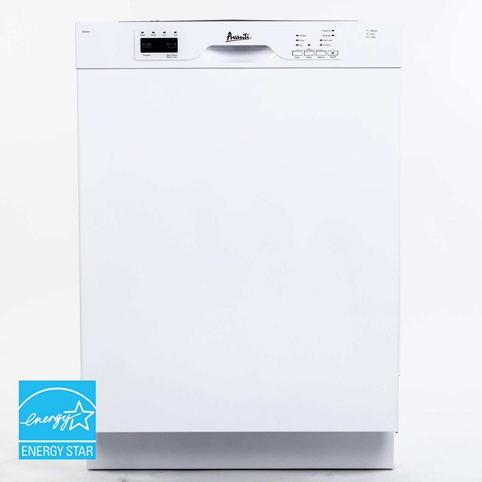 Avanti DWF24V0W 24 Inch Built-In Dishwasher - Energy Efficient, Quiet Operation for Small Kitchens & Apartments - Perfect for Compact Spaces and Daily Dishwashing Needs