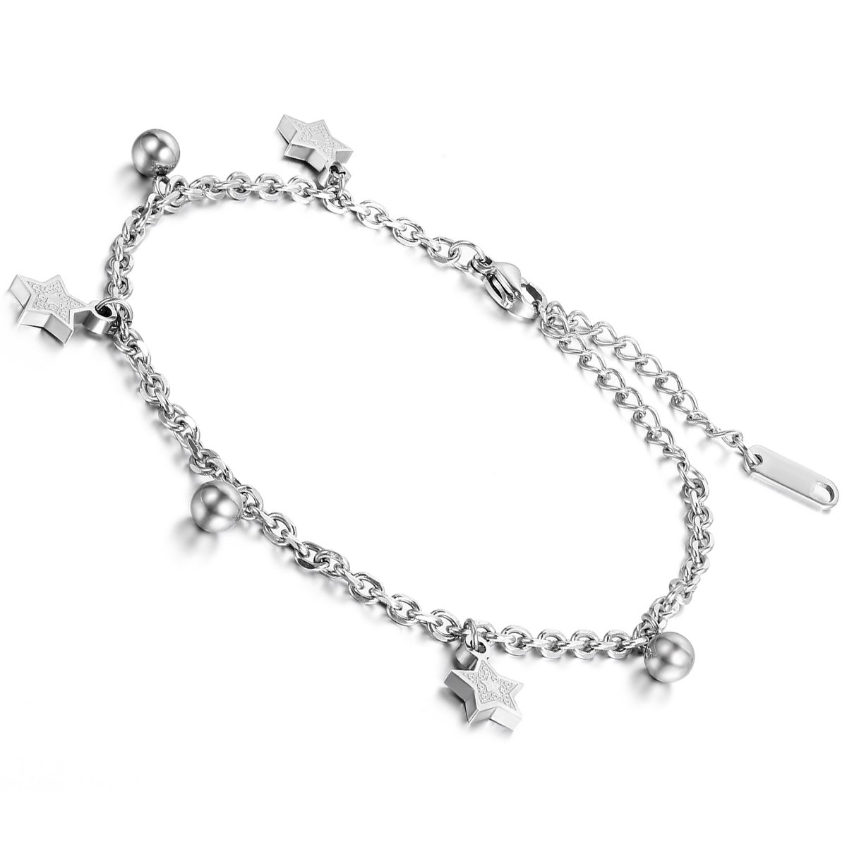 OIDEA Smooth Stainless Steel Women's Star Link Bracelet and Anklet Set - Elegant Jewelry Gift for Birthday, Anniversary, Party & Everyday Wear