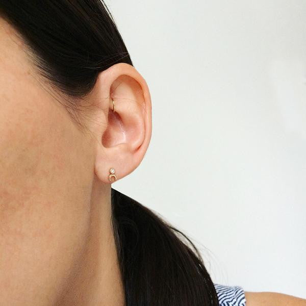 Diamond Crescent Stud Earrings for Women - 14K Gold Plated Hypoallergenic Dangle Earrings - Perfect for Weddings, Parties & Everyday Wear