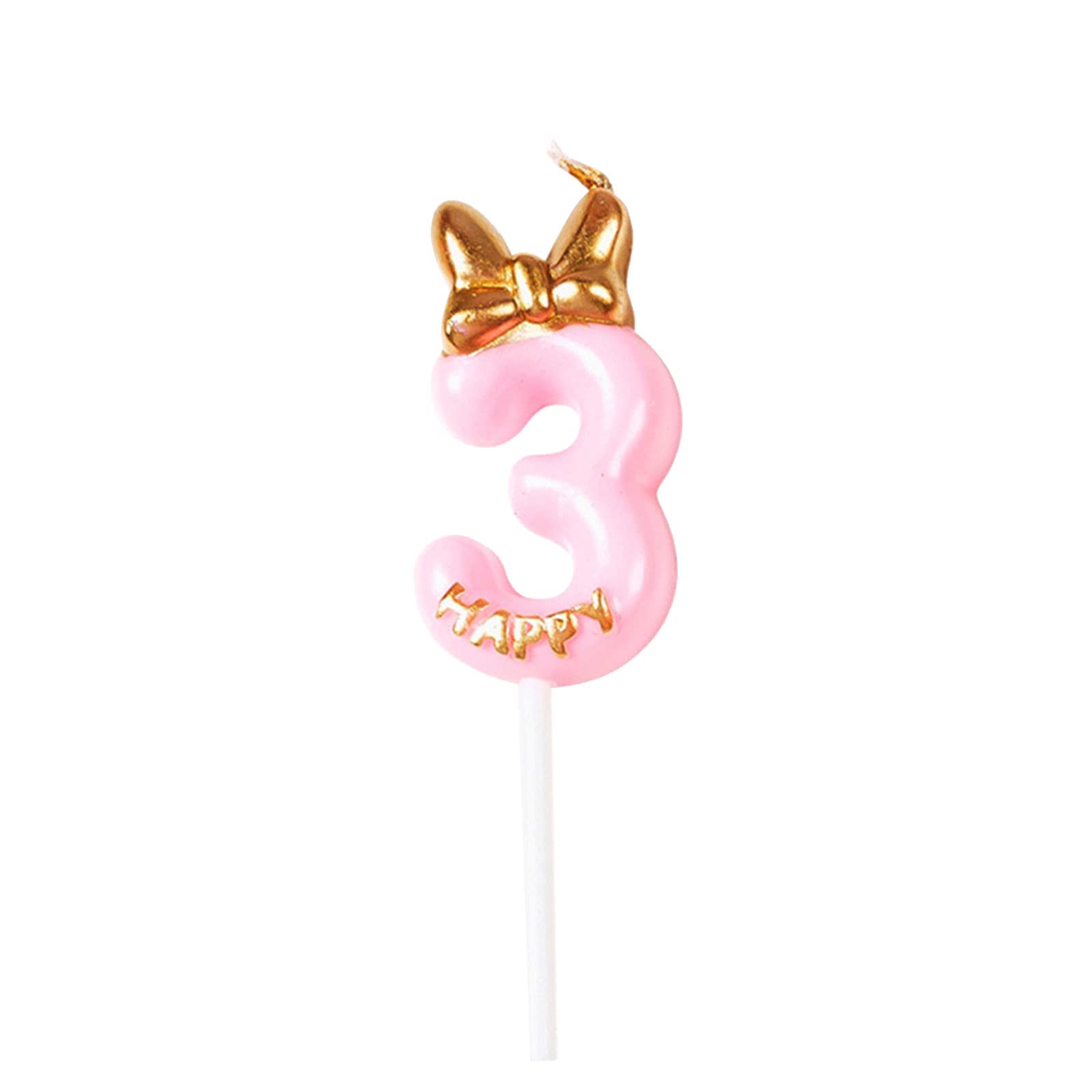 Happy Birthday Cake Topper Candles - Numeral Candles with Bowknot & Hat for Boys, Girls, Kids & Adults | Birthday Party, Anniversary & Milestone Celebration Decor (Girl-3, 2.4×1.6 Inches) - Perfect for Birthday Cakes, Cupcakes & Dessert Table Decorations