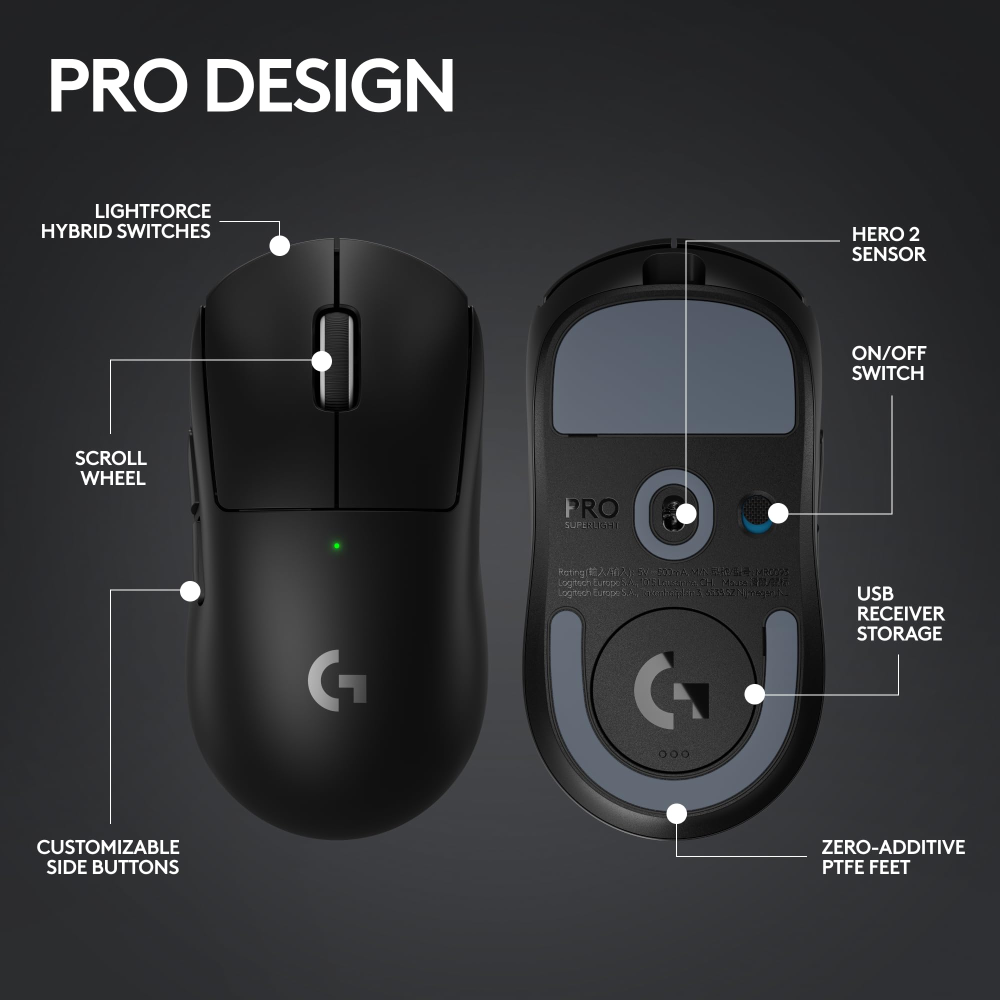 Logitech G PRO X SUPERLIGHT 2 Wireless Gaming Mouse - 60g Ultra-Lightweight, 5 Programmable Buttons, 44K DPI Optical Sensor, 8K Hz Polling Rate, USB-C Charging for PC & Mac - Perfect for Esports, FPS & Competitive Gaming