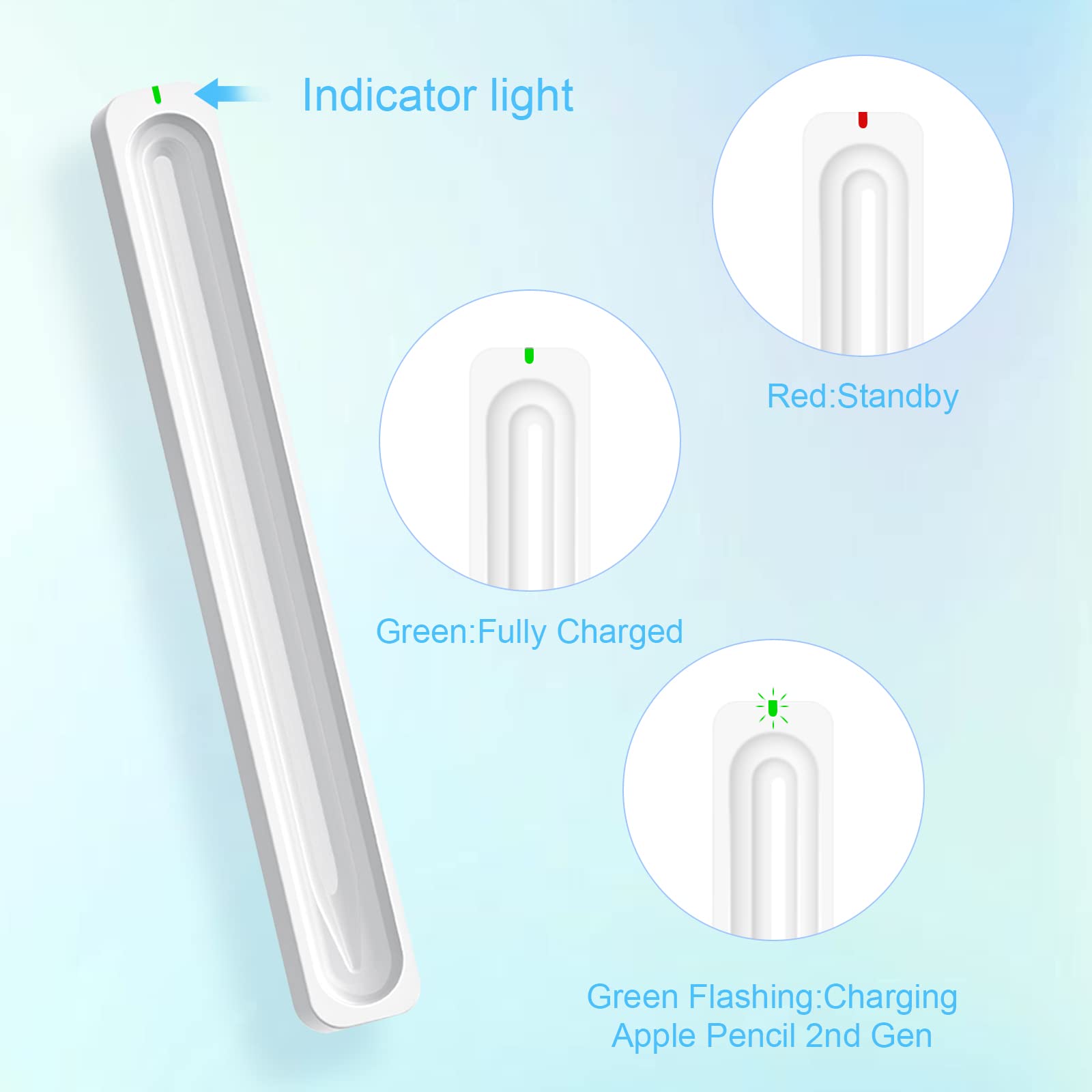 Apple Pencil 2nd Generation Charging Case - Magnetic Stand with USB Cable & LED Indicator | Anti-Slip Base for iPad Pro/Pencil 2 | Perfect for Artists, Students & Professionals (White)