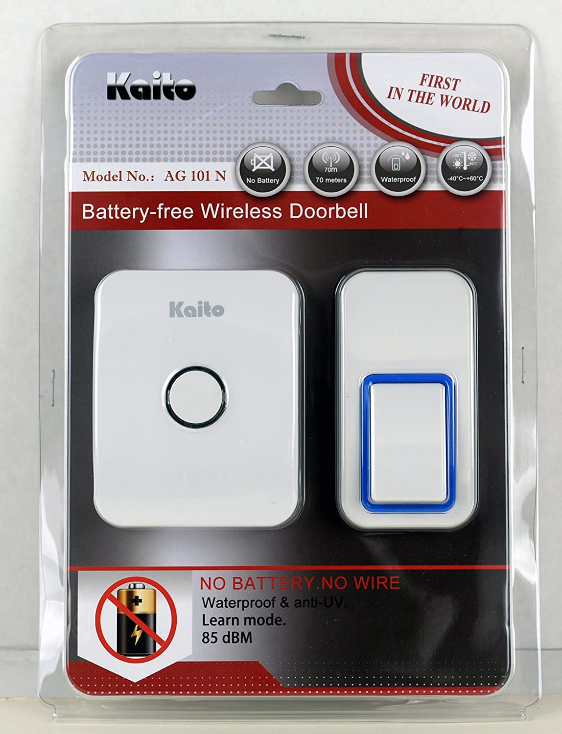 Kaito AG101N Wireless Doorbell - Battery-Free Operation for Receiver & Transmitter, 25 Melodic Chimes, Waterproof Design, Easy Pairing & Installation - Perfect for Homes, Apartments & Offices