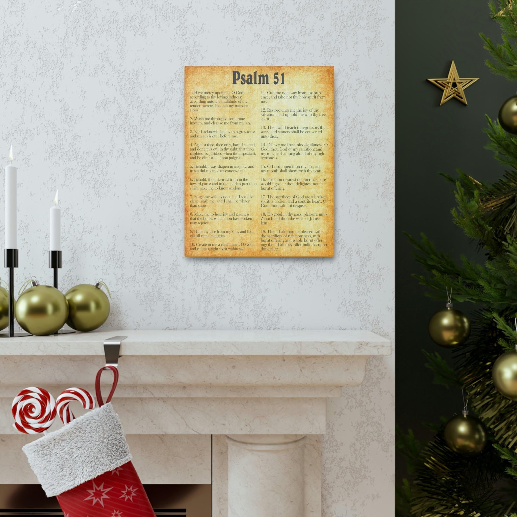Gold Bible Canvas Wall Art - Psalm 51 Christian Scripture Decor for Home & Church - Inspirational Gift for Weddings, Baptisms & Religious Occasions