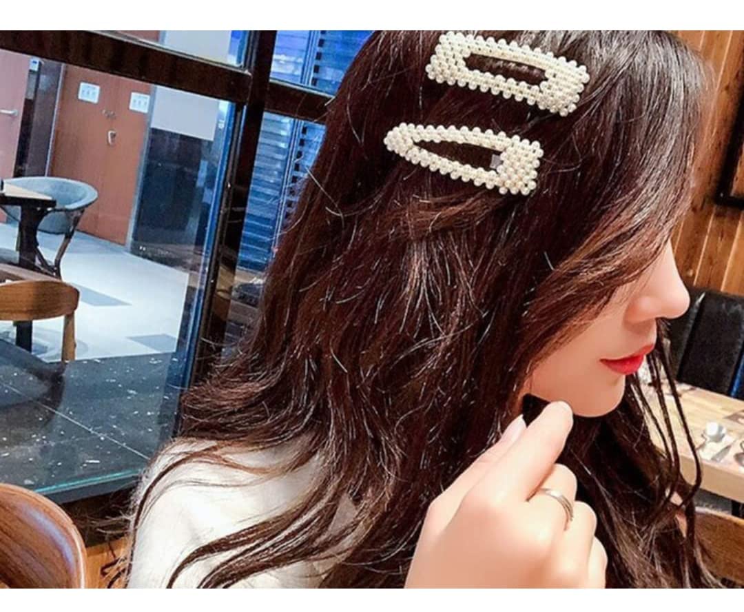 Elegant Pearl Hair Clips for Women - Korean Style Metal Hair Clamps with Multi-Design, Stylish Hair Accessories for Girls & Women (Set of 4, Pearl Hairpins) - Perfect for Parties, Weddings & Everyday Styling
