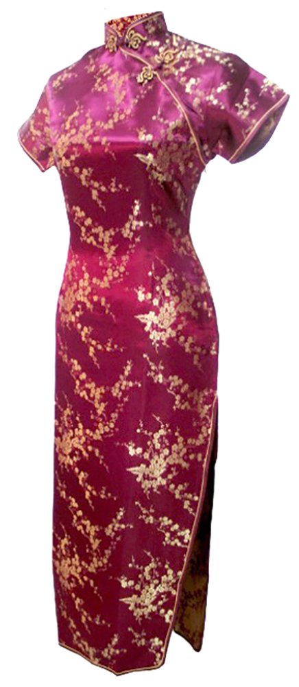 7Fairy Women's Vintage Burgundy Floral Long Cheongsam Dress - Elegant Chinese Qipao for Prom, Evening Party & Special Occasions