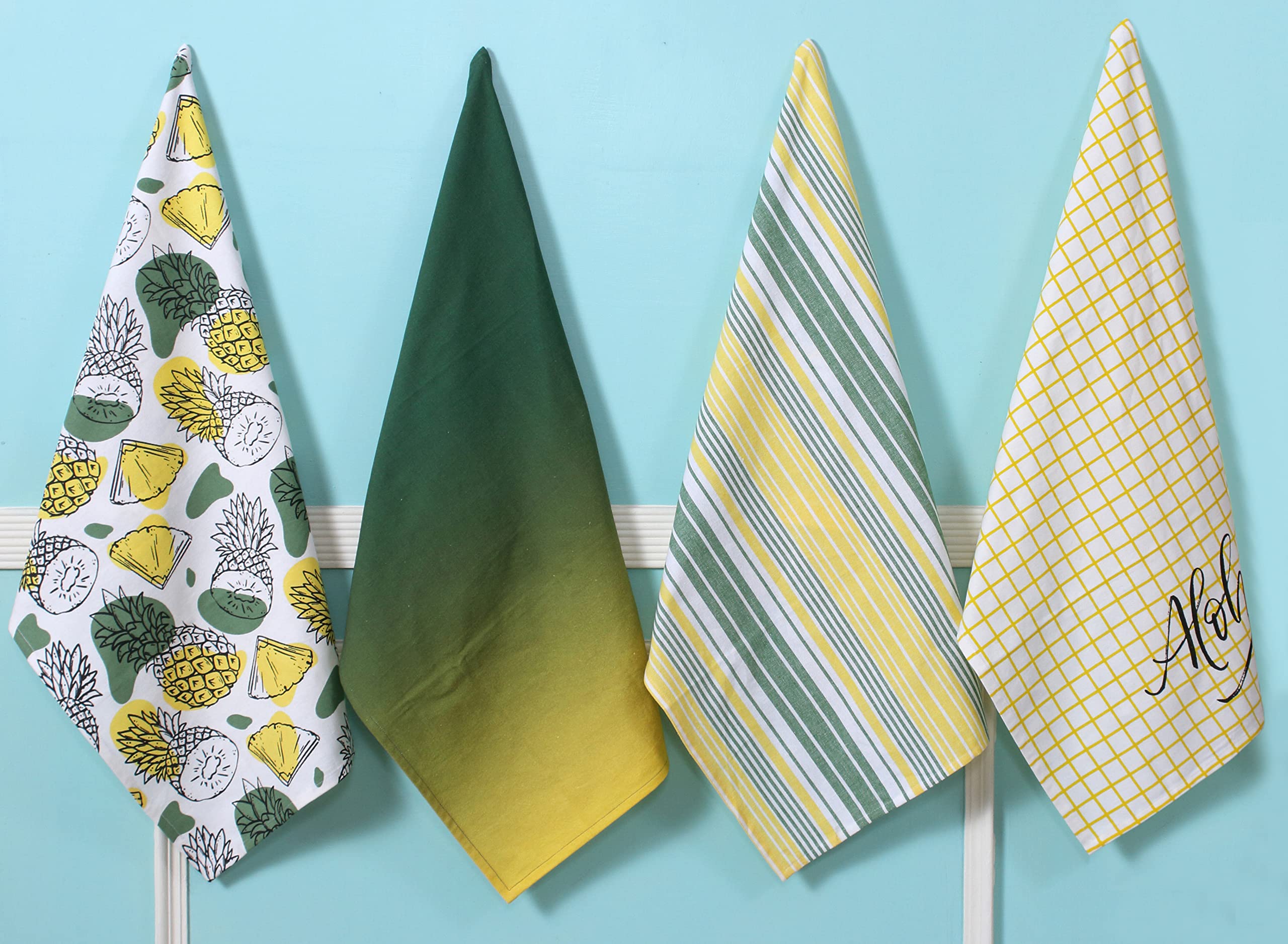 ACCENTHOME 4-Pack Super Absorbent Kitchen Towels, 50x70cm - Durable, Quick-Drying Dish Towels with Stripe & Check Pattern, Pineapple Slices Print - Perfect for Cooking, Cleaning, Drying Dishes & Home Decor