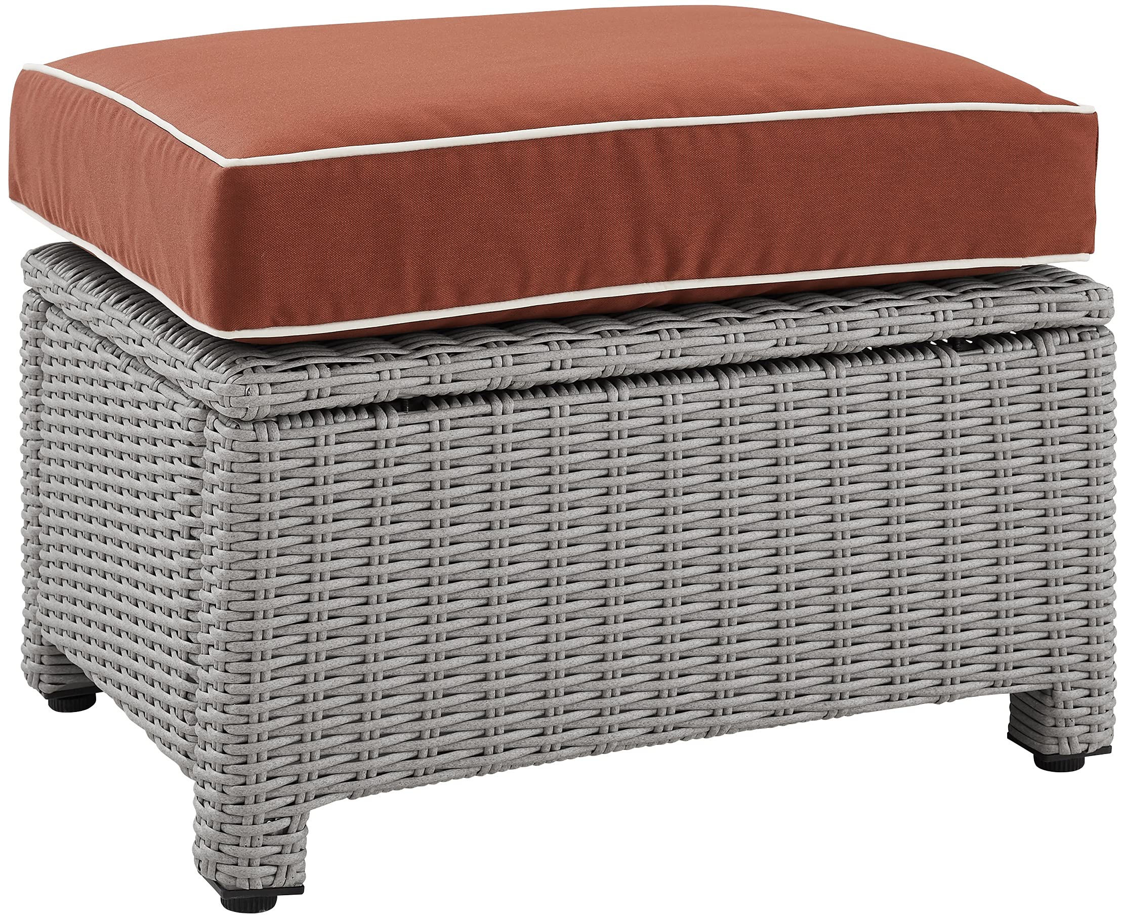 Crosley KO70014GY-SG Bradenton Outdoor Wicker Ottoman with Cushions - Gray & Sangria - Weather-Resistant Patio Furniture for Garden, Poolside & Deck Relaxation
