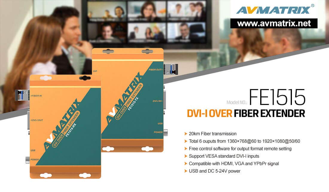 AVMATRIX FE1515 Fiber Optic RX/TX Video DVI Converter with 20km SFP LC Module - Long Distance Fiber Optic Extender for Monitors & Displays - Ideal for Digital Signage, Control Rooms & Video Walls