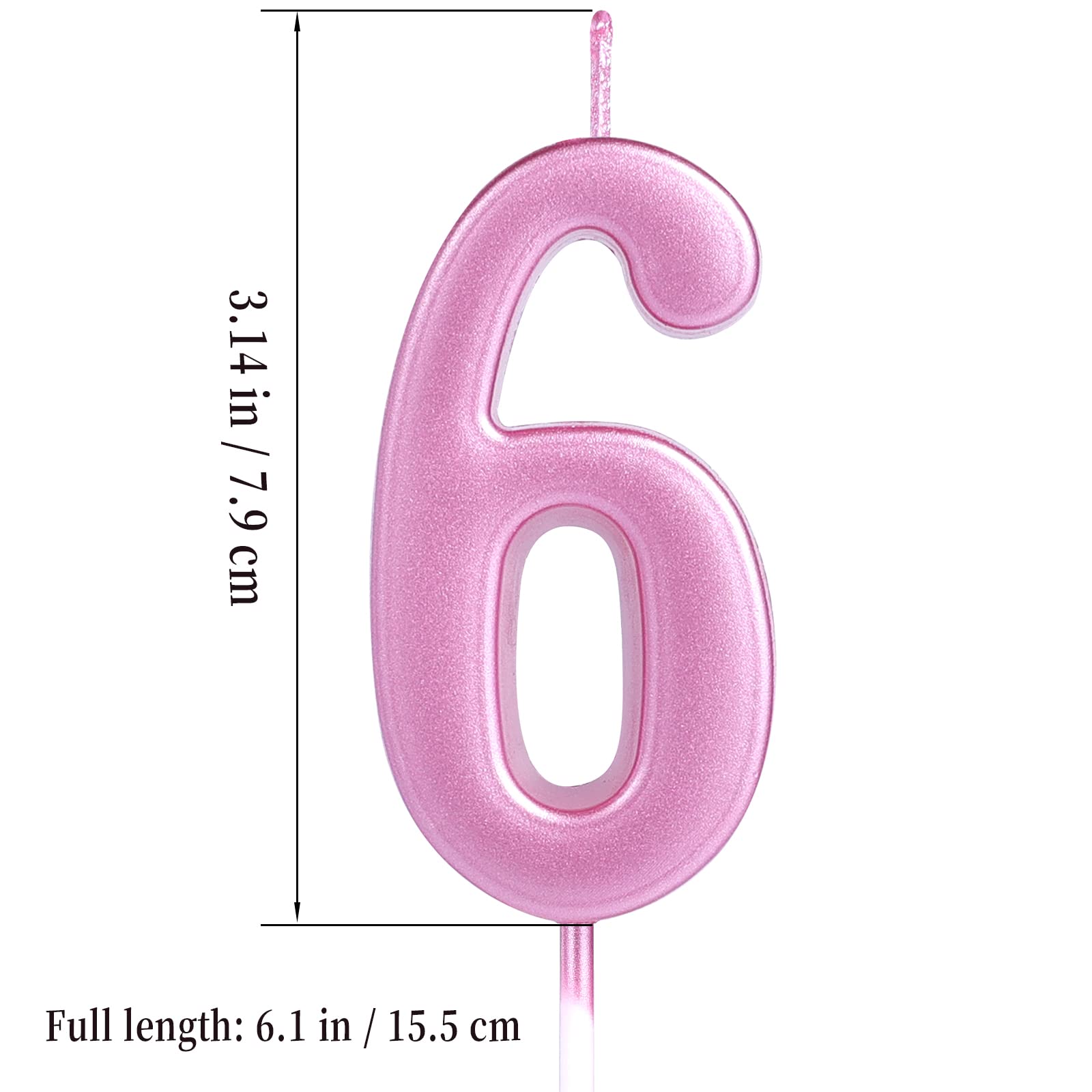 AIEX 2.76 Inch/7cm Pink Number 6 Cake Candles - Happy Birthday Wedding Anniversary Party Toppers for Cake Decorations | Perfect for Birthday Cakes, Cupcakes, and Celebration Desserts
