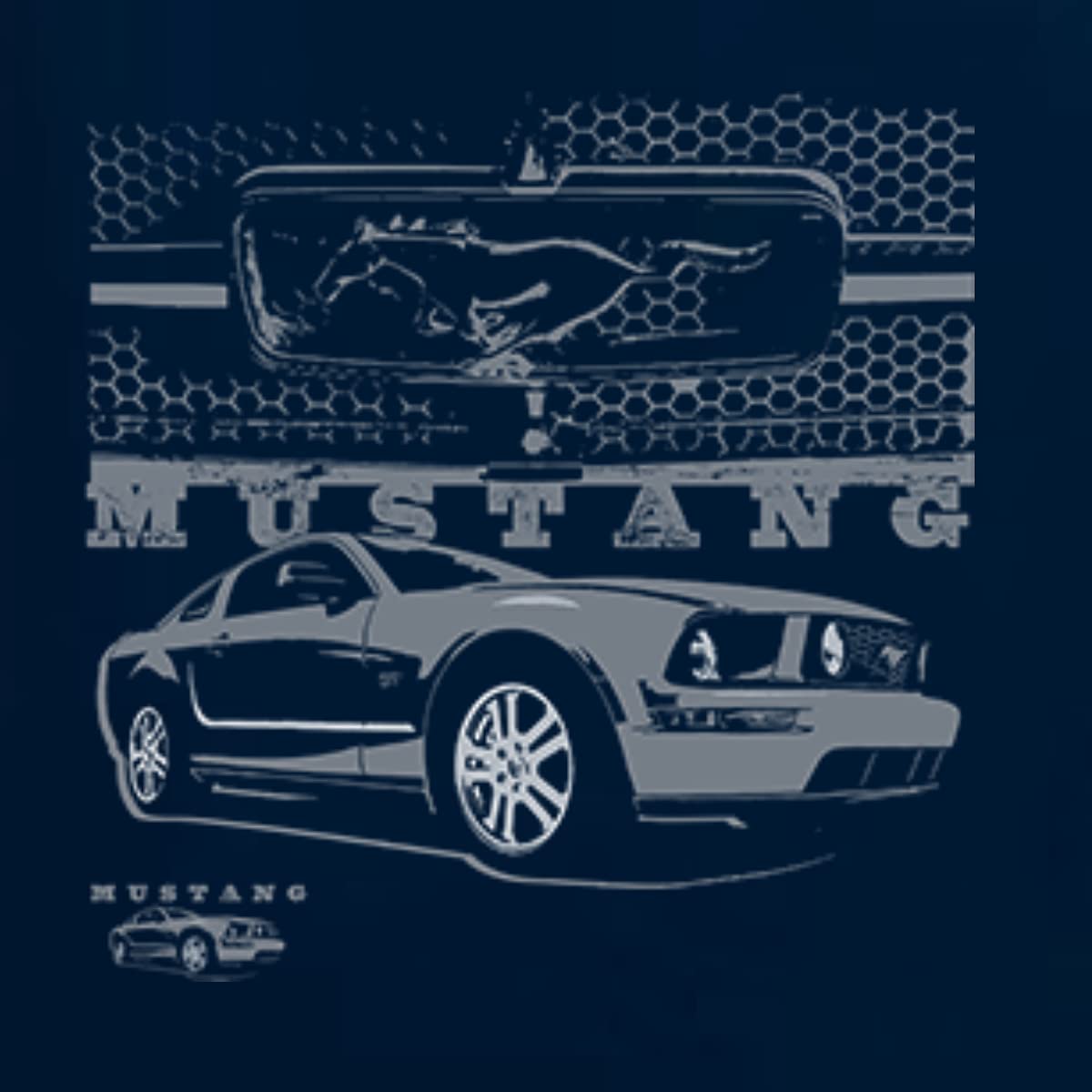 Vintage Distressed Ford Mustang Front Grill Graphic Print Men's Long Sleeve T-Shirt - Classic Muscle Car Enthusiast Apparel for Casual Wear & Car Show Events