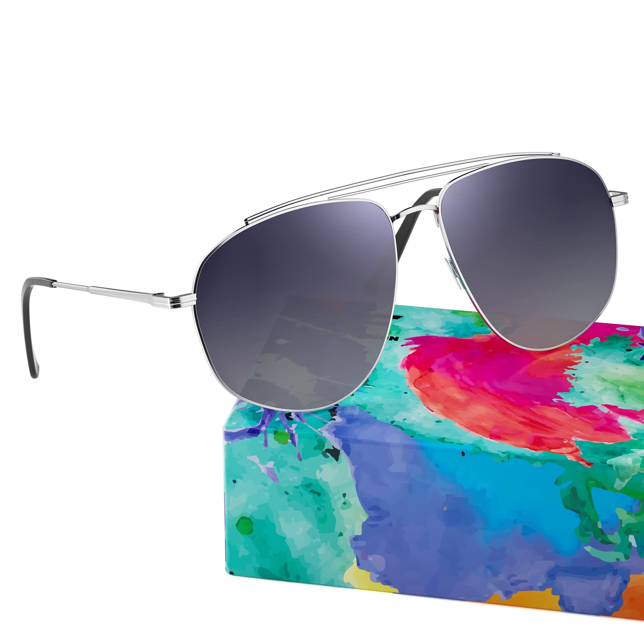 Polarized Aviator Sunglasses for Men & Women - UV Protection, Large Square Frame, Military Style (VF6203) - Perfect for Driving, Outdoor Sports & Fashion Accessories