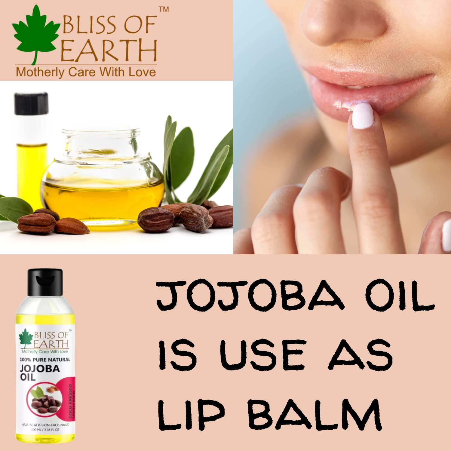 100% Pure Natural Cold-Pressed Unrefined Jojoba Oil - Bliss of Earth (100ml) for Face, Hair & Skin Care - Organic Moisturizer for Dry Skin & Hair Growth