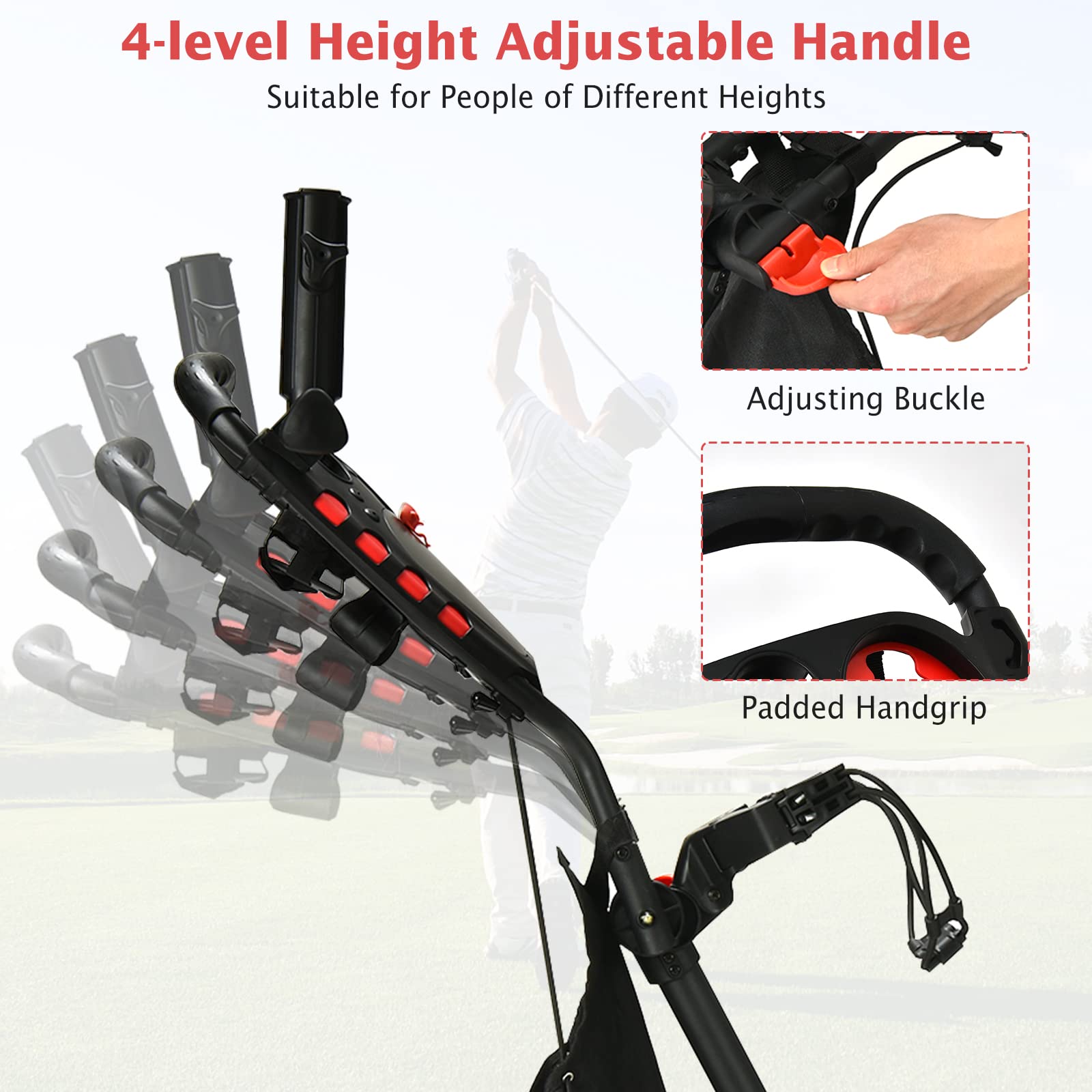 Tangkula Lightweight Aluminum Golf Push Cart - 4 Wheel Collapsible Golf Trolley with Foot Brake, Adjustable Handle, Cup & Umbrella Holder | Perfect for Golf Courses, Driving Ranges & Outdoor Practice