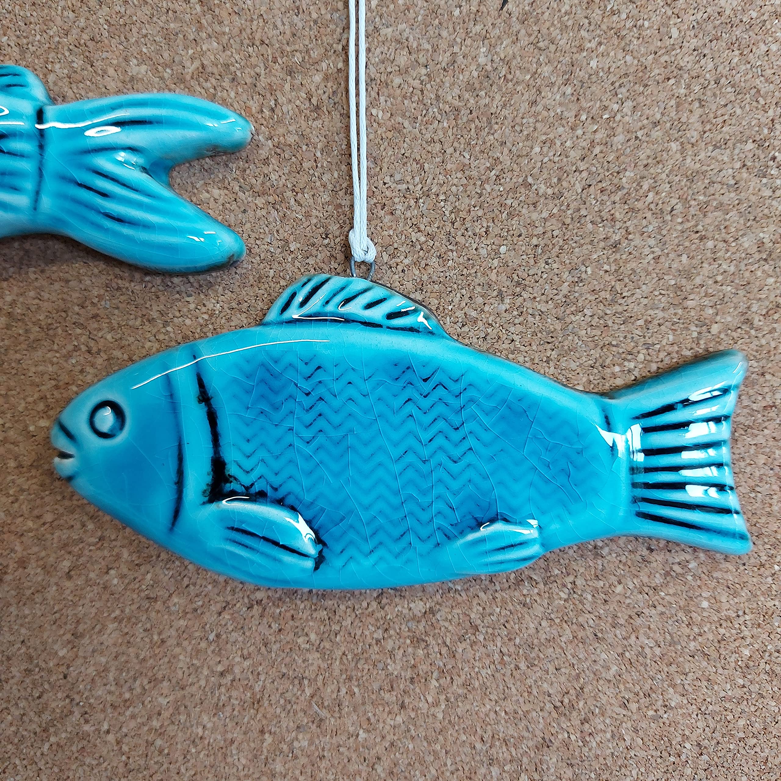 Handmade Ceramic Wall Decor - Set of 3 Textured Glazed Medium Fish Hanging Ornaments for Living Room, Bedroom, Bathroom, Kitchen & Farmhouse Decor | Perfect for Coastal, Boho & Rustic Home Styling