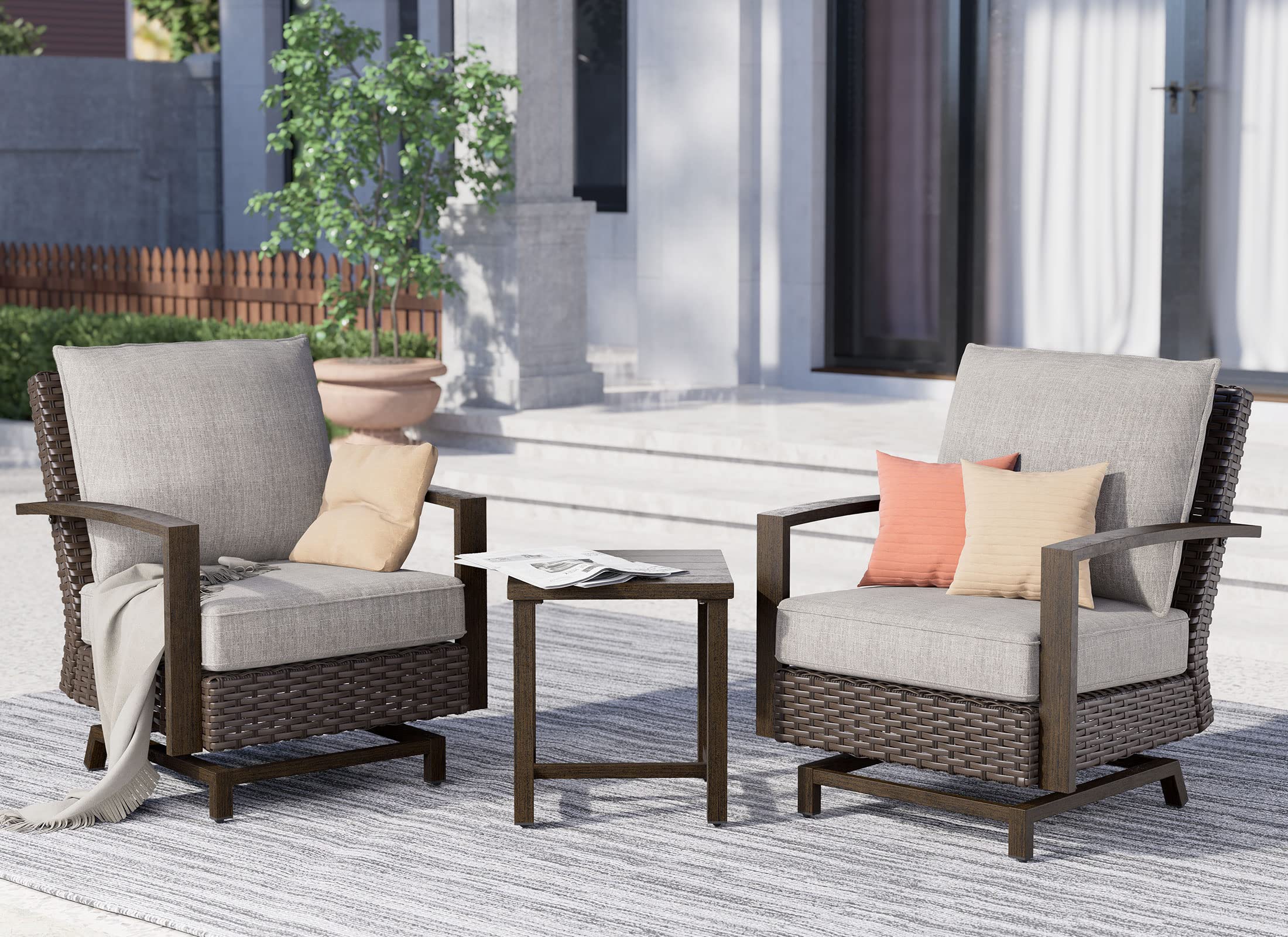Grand Patio Outdoor 3-Piece PE Wicker Sofa Set with Aluminum Frame & Olefin Cushions - Dark Brown Patio Furniture for Garden, Poolside & Backyard Relaxation