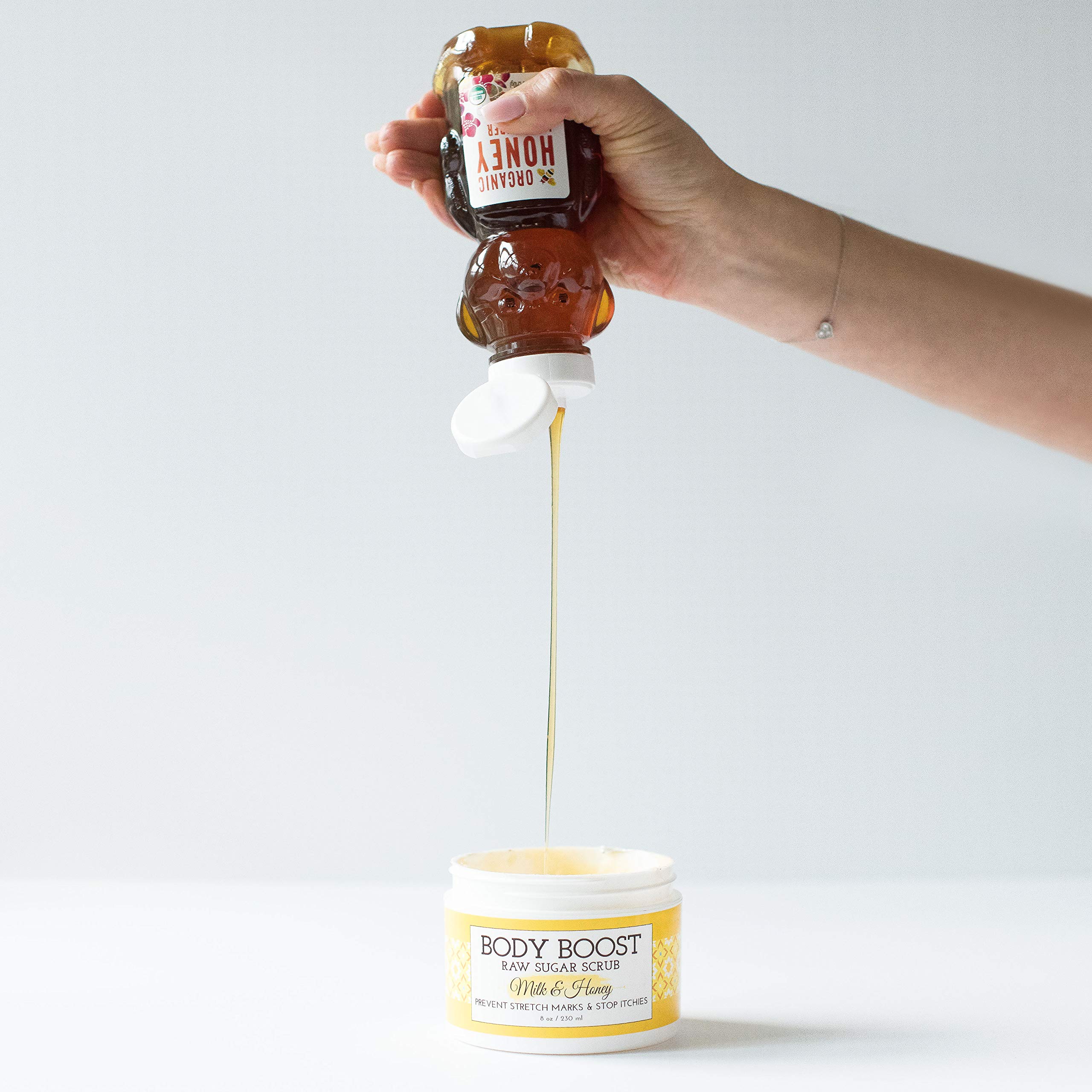 Body Boost Milk & Honey Sugar Scrub 8 oz - Natural Exfoliator for Dry Skin, Stretch Marks & Scars - Hypoallergenic & Pregnancy Safe Skincare - Perfect for Postpartum Care & Daily Moisturizing Routine