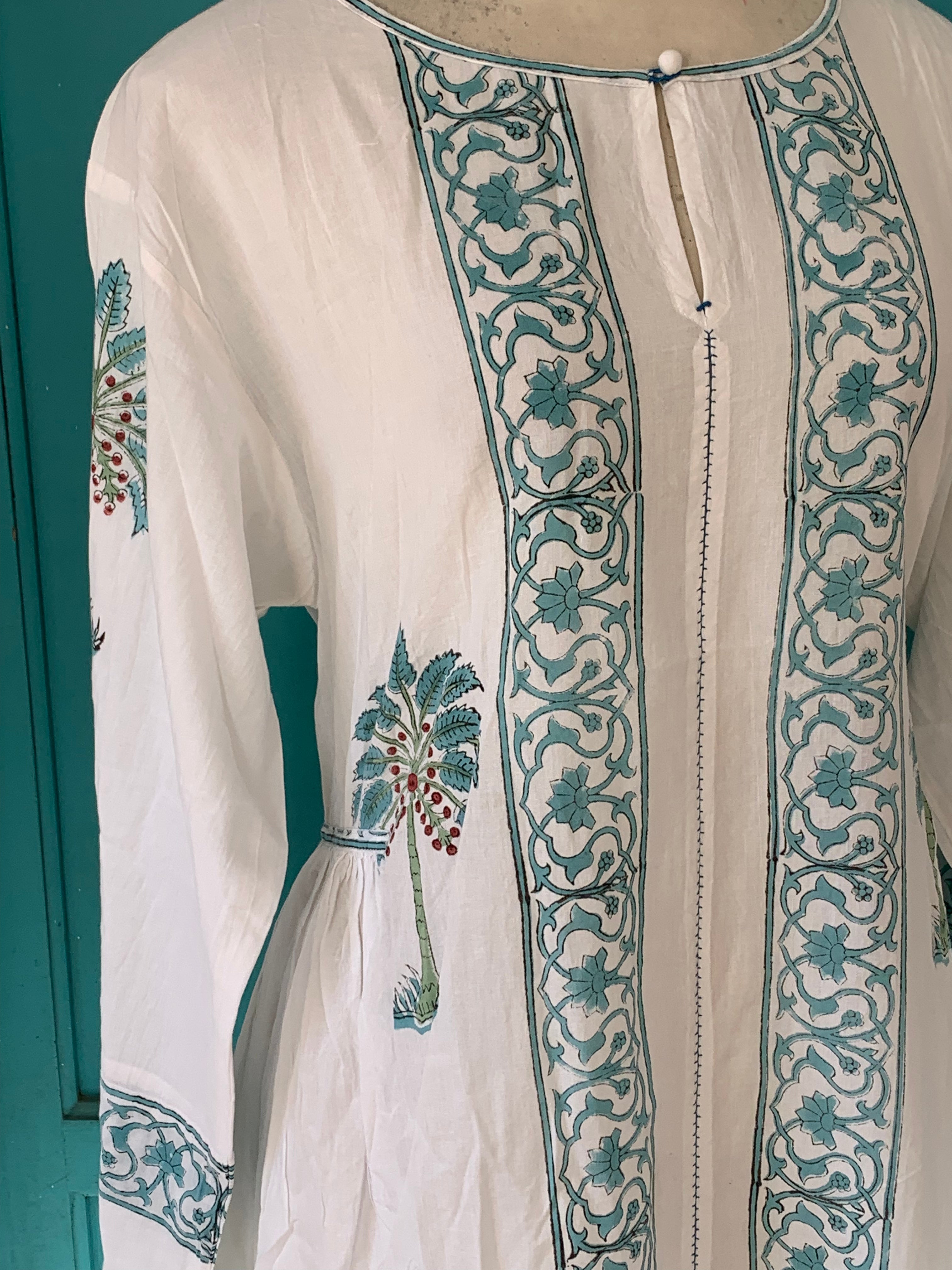 Handmade Mughal Block Print Dress – Traditional Indian Cotton Kaftan for Women | Perfect for Festivals, Weddings & Boho Chic Outfits