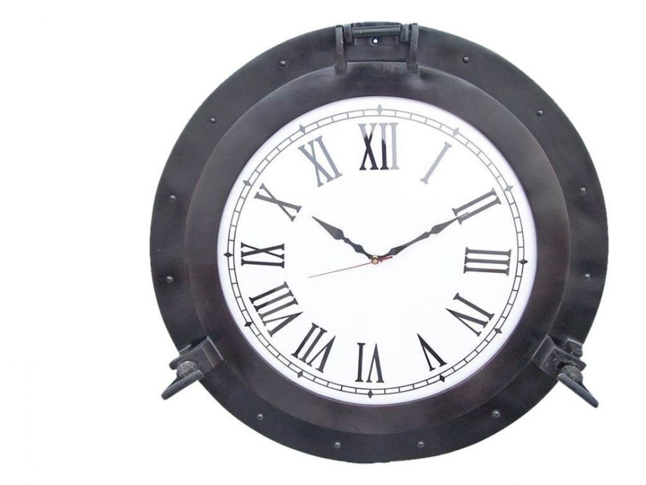 Hampton Nautical Oil Rubbed Bronze Deluxe Porthole Clock - 24 Inch Nautical Wall Clock for Home, Office & Boat Decor - Perfect for Coastal, Beach House & Marine Theme Interiors