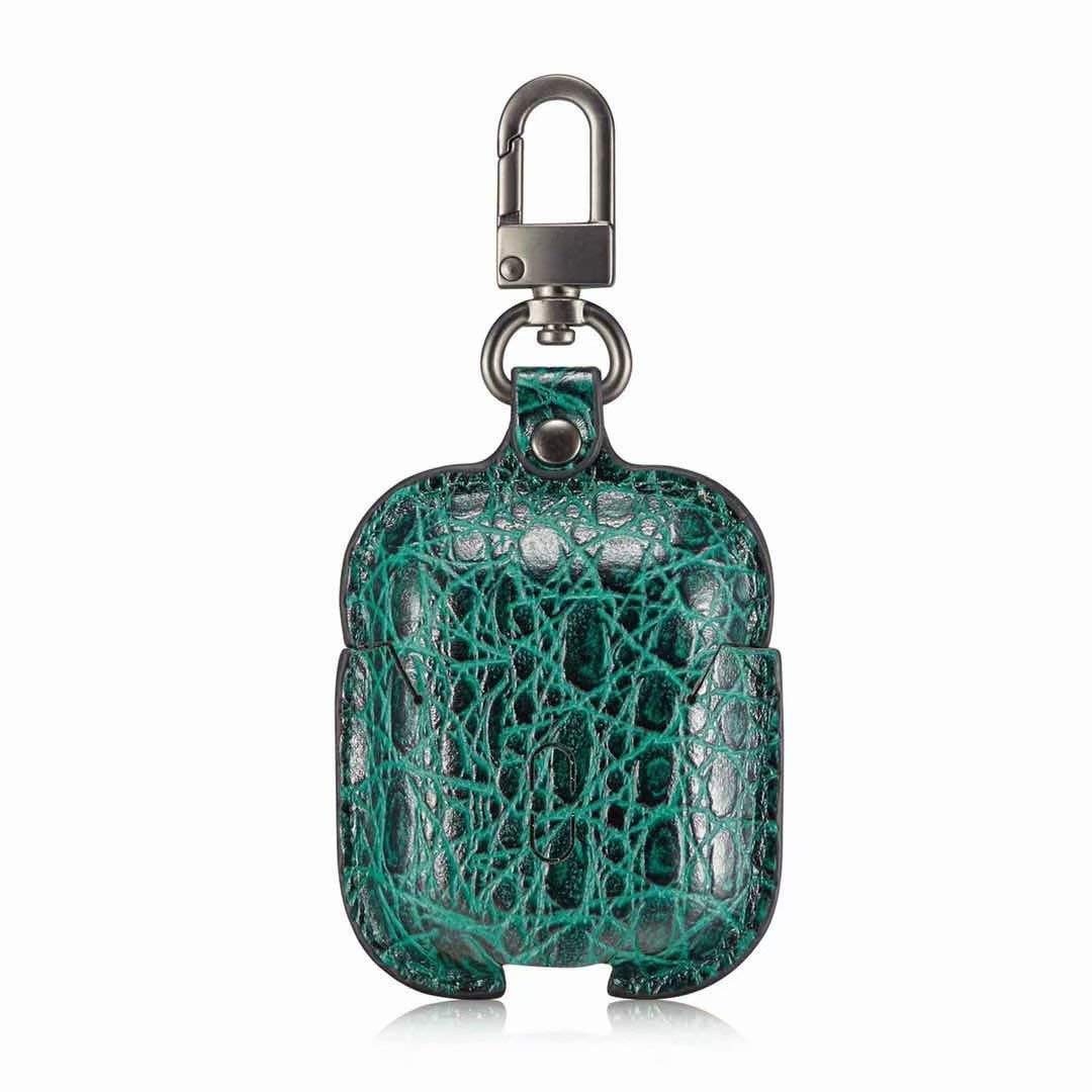 Premium Leather AirPods 1/2 Charging Case Cover with Secure Snap-Fastener - Compatible with Apple AirPods 1st & 2nd Gen (Green) - Perfect for Travel, Work & Daily Protection