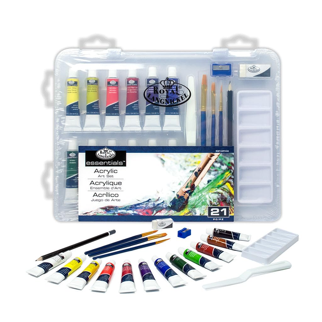 Royal & Langnickel Essentials Clear View Acrylic Painting Set - 24-Piece Small Artist Kit with Brushes & Paints | Perfect for Beginners, Students & DIY Home Decor Projects