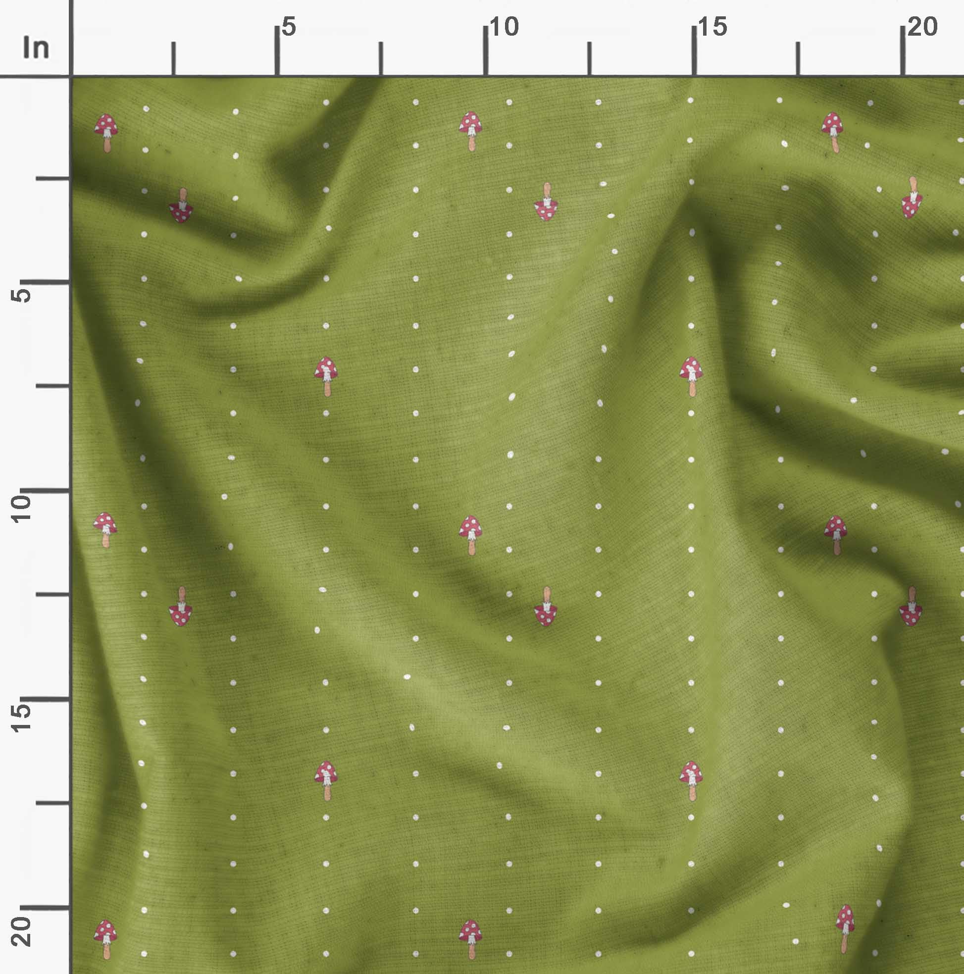 Soimoi Moss Georgette Green Fabric by The Yard - 42 Inch Wide Printed Fabric with Mushroom & Dots Pattern - Soft Draping Material for DIY Crafts, Dressmaking, Home Decor and Sewing Projects