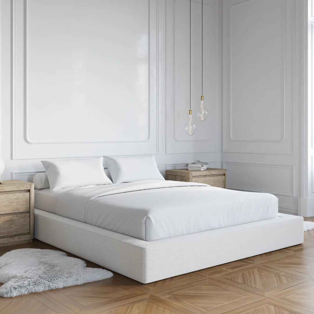 Ultra Bed Frame with Boucle Fabric - Modern & Sturdy Platform Bed for Bedroom, Guest Room, or Dorm | Easy Assembly & Space-Saving Design