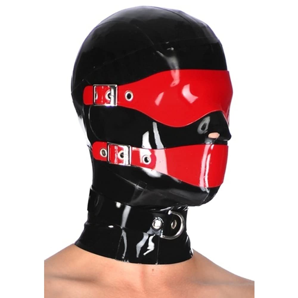 Premium Latex Full Face Hood Mask - Breathable Rubber Gimp Suit for BDSM, Fetish & Role Play - Adjustable Eye Cover for Sensory Play - Perfect for Halloween, Cosplay & Adult Parties (Model NC08)