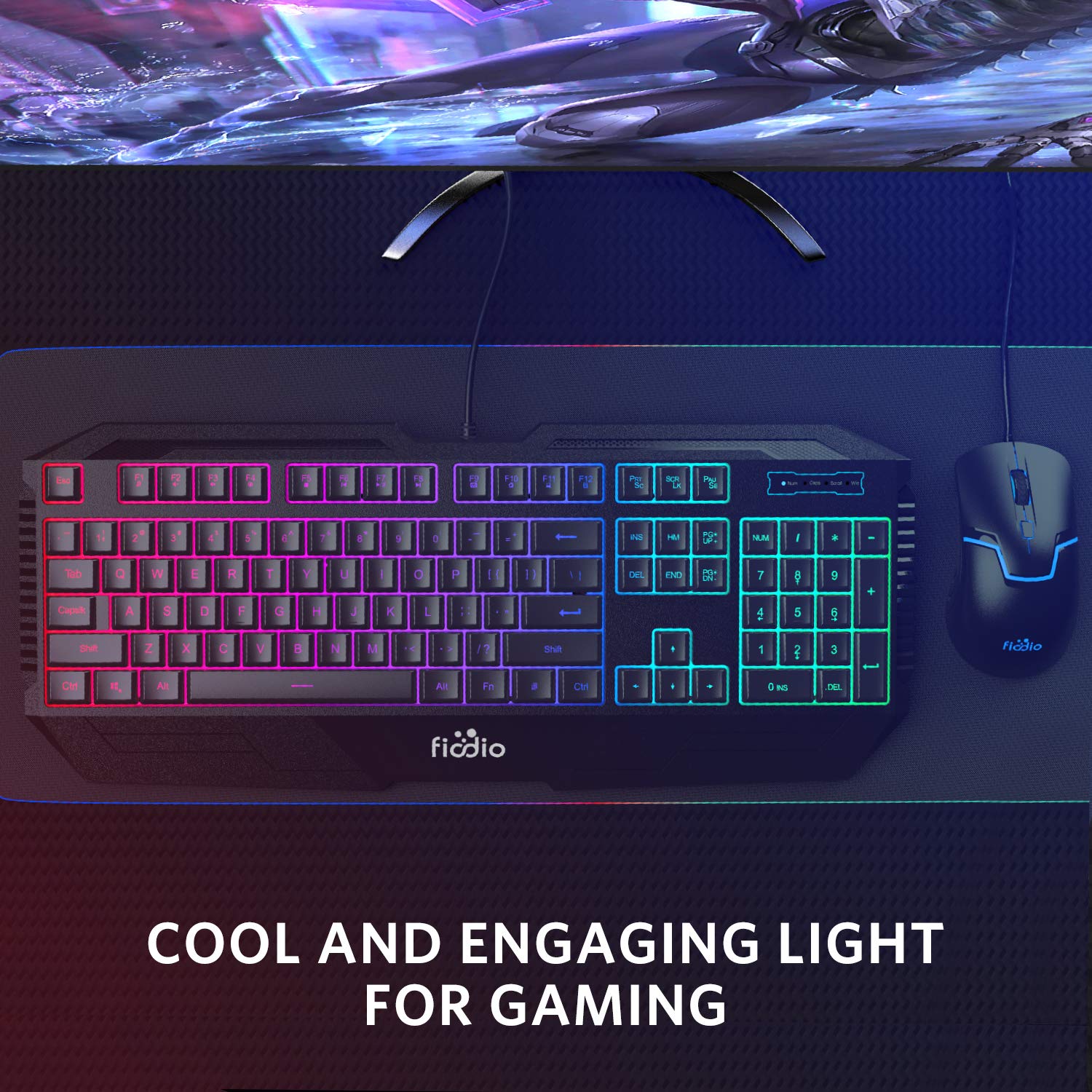 Rainbow Gaming Keyboard & Mouse Combo - 104 Keys, 1600 DPI for PC Gamers - Perfect for Esports & Office Work