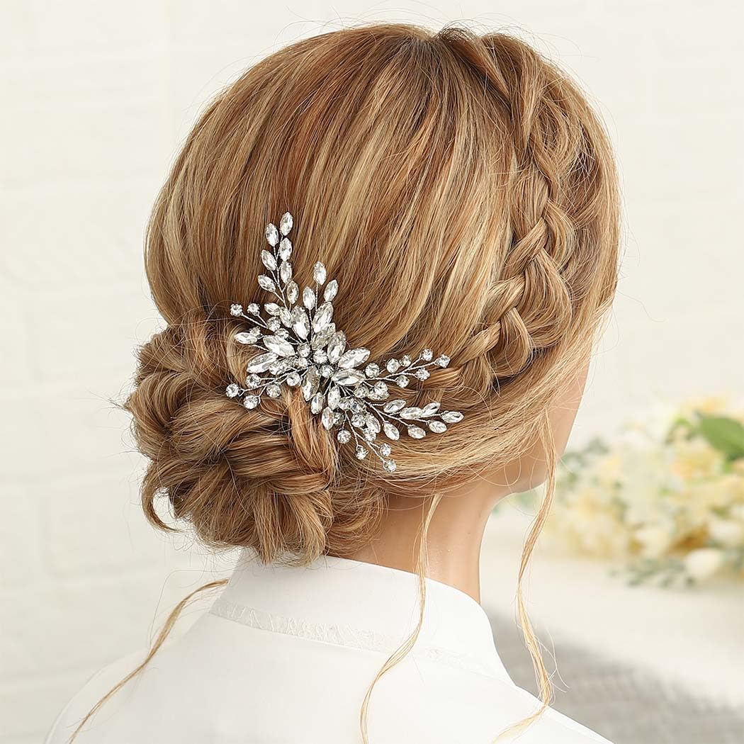Elegant Silver Crystal Bridal Hair Comb with Rhinestones – Wedding Hair Accessories for Women & Girls – Perfect for Brides, Bridesmaids, and Special Occasions
