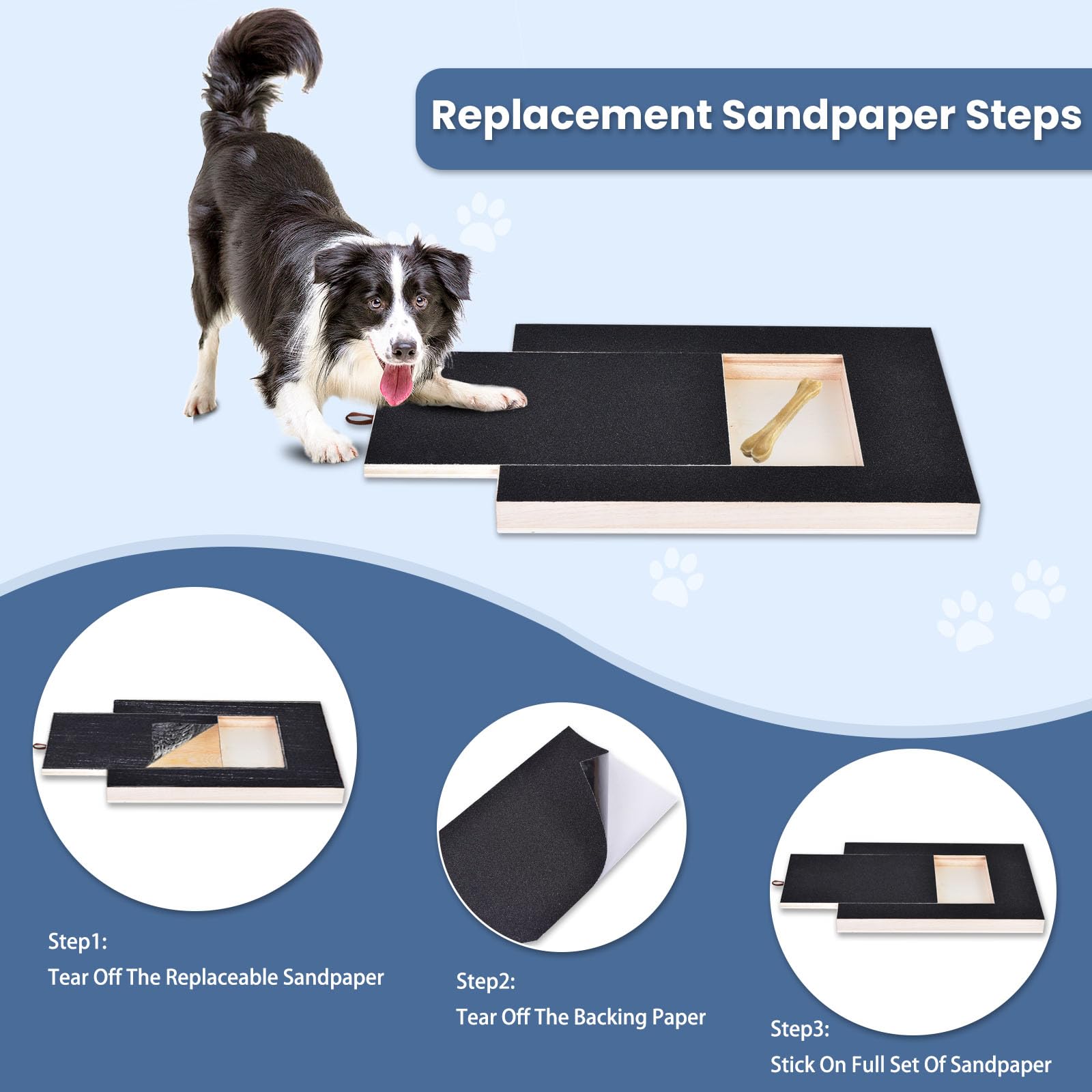 Okydoky Dog Nail Scratch Pad & File Board with 4 Replaceable Sandpaper Sheets - Pet Grooming Tool for Trimming Dog Nails - Perfect for Small & Medium Dogs at Home or Travel