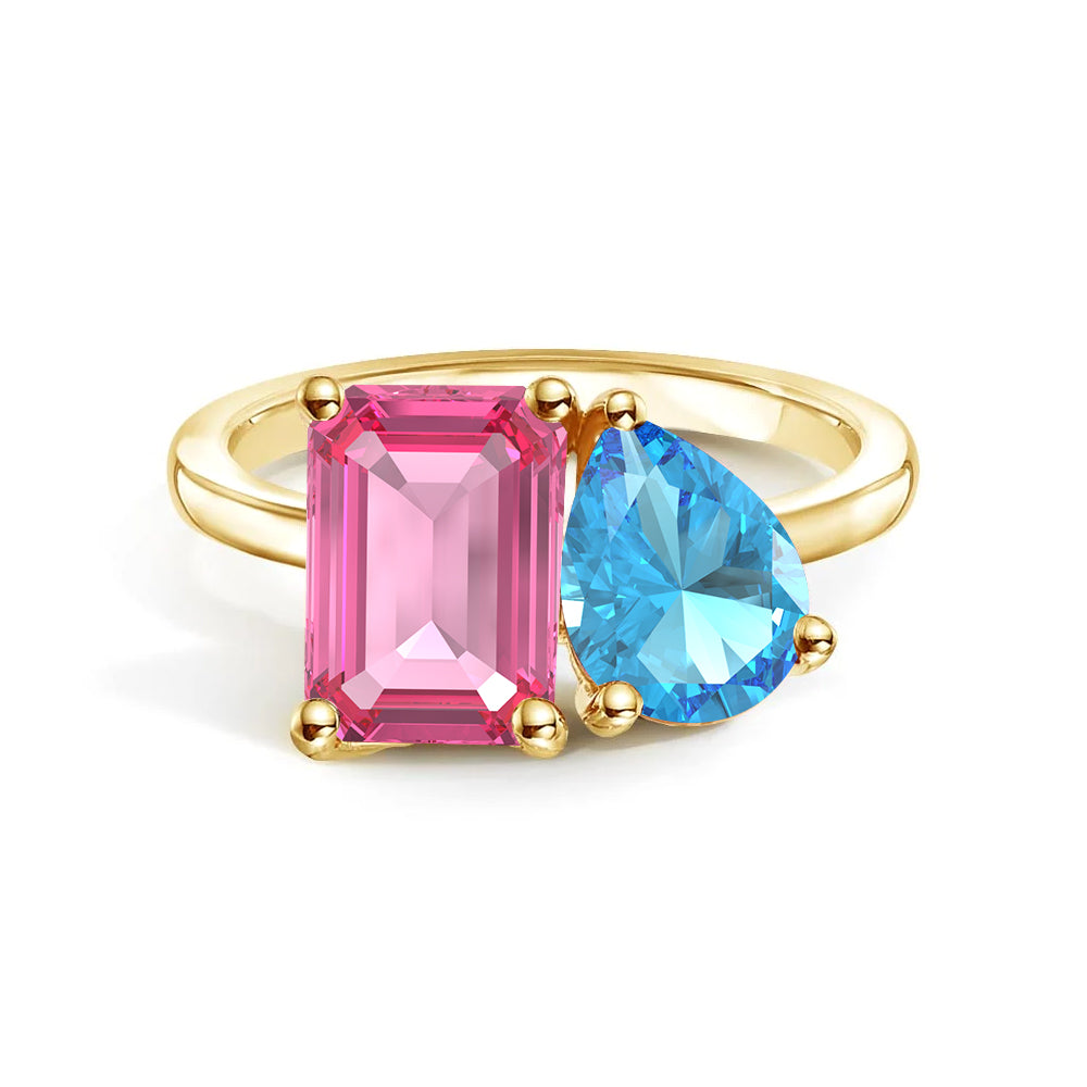 Personalized Pink Tourmaline Toi et Moi Ring - Custom Birthstone Anniversary Jewelry for Couples, Women's Romantic Gift for Valentine's Day, Engagement or Special Occasions