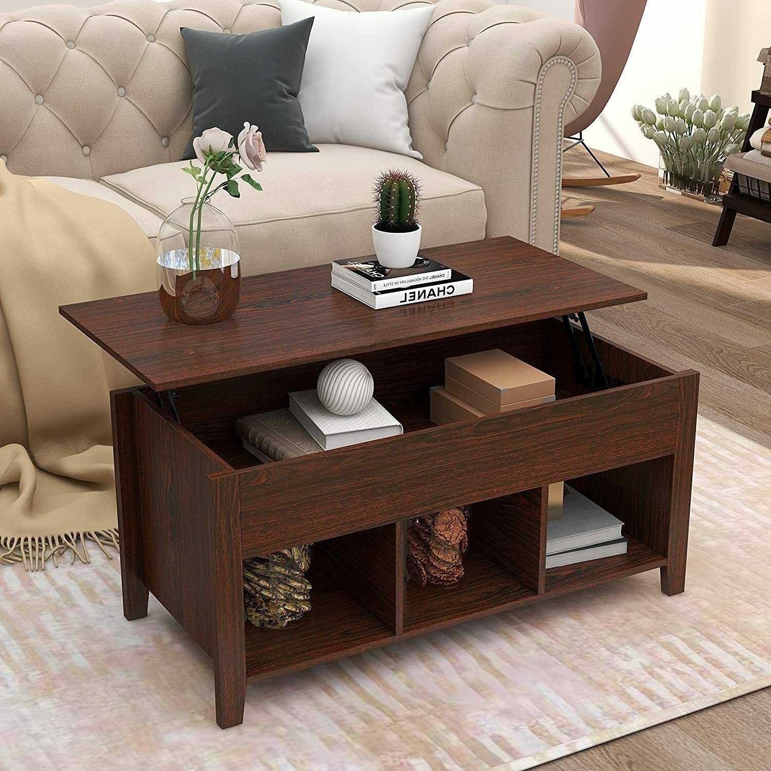 Lift Top Coffee Table with Hidden Storage & 3 Shelves - Modern Living Room Furniture for Small Spaces, Home Decor, and Family Gatherings