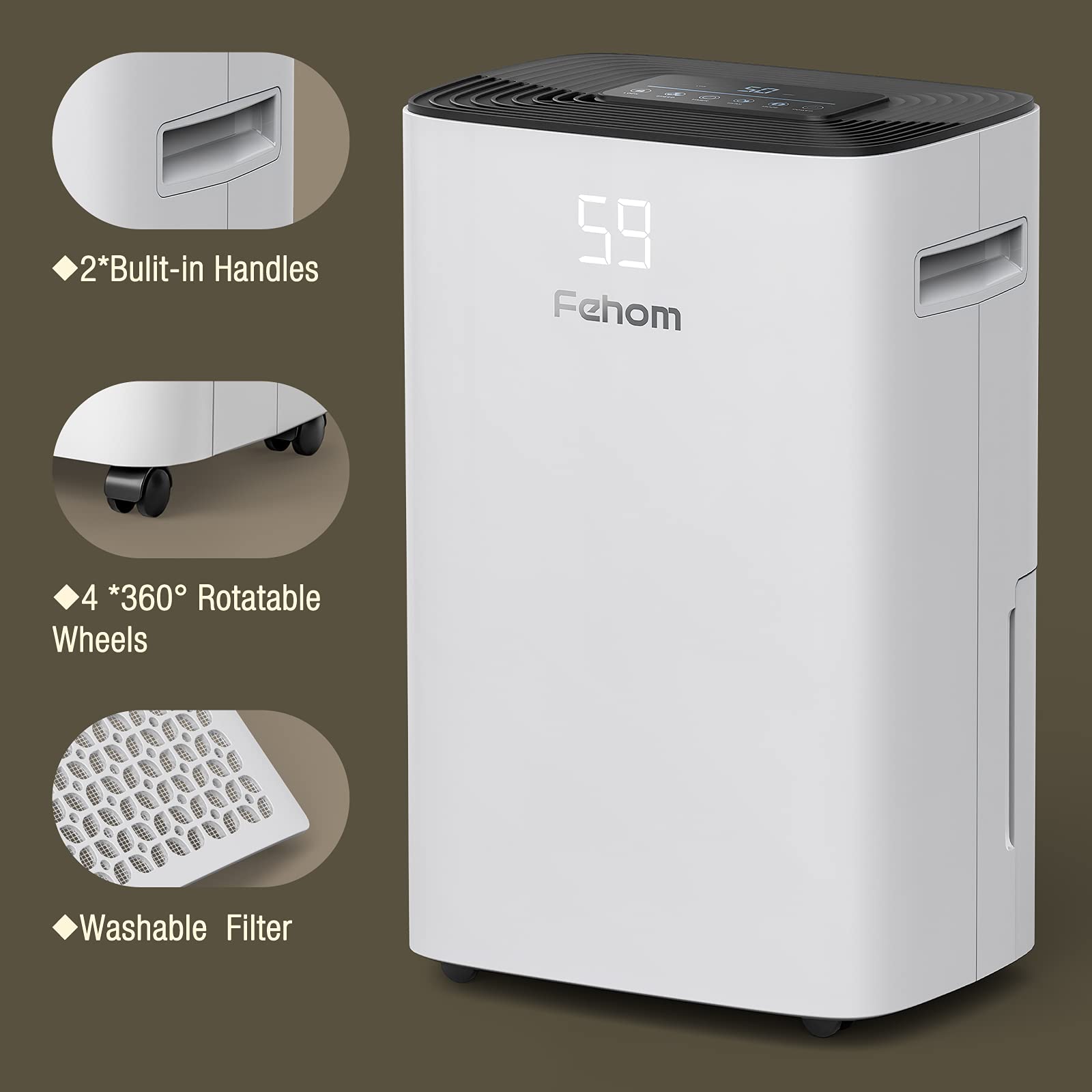 4500 Sq. Ft Energy Efficient Dehumidifier with Drain Hose - Digital Control Panel, 24 Hour Timer & Humidity Display - Perfect for Large Bedrooms, Basements, Bathrooms & Laundry Rooms - Eliminates Moisture, Mold & Musty Odors for Healthier Home Air Quality