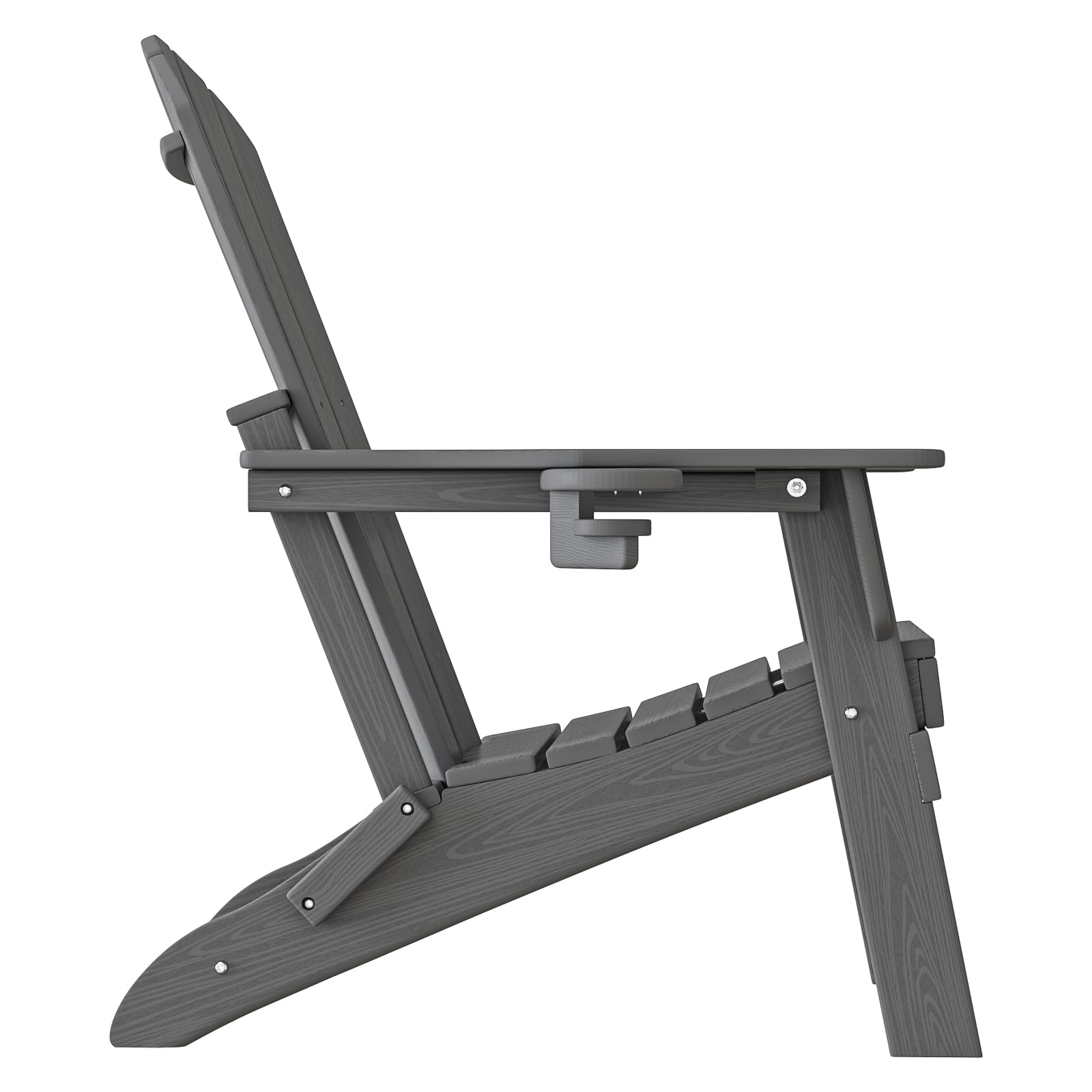 **Heavy Duty Folding Adirondack Chair - All-Weather HDPE, Wooden Texture with Cup Holder - SGS Certified - Perfect for Poolside, Backyard, Lawn & Patio - Comfortable Outdoor Seating (Grey)**
