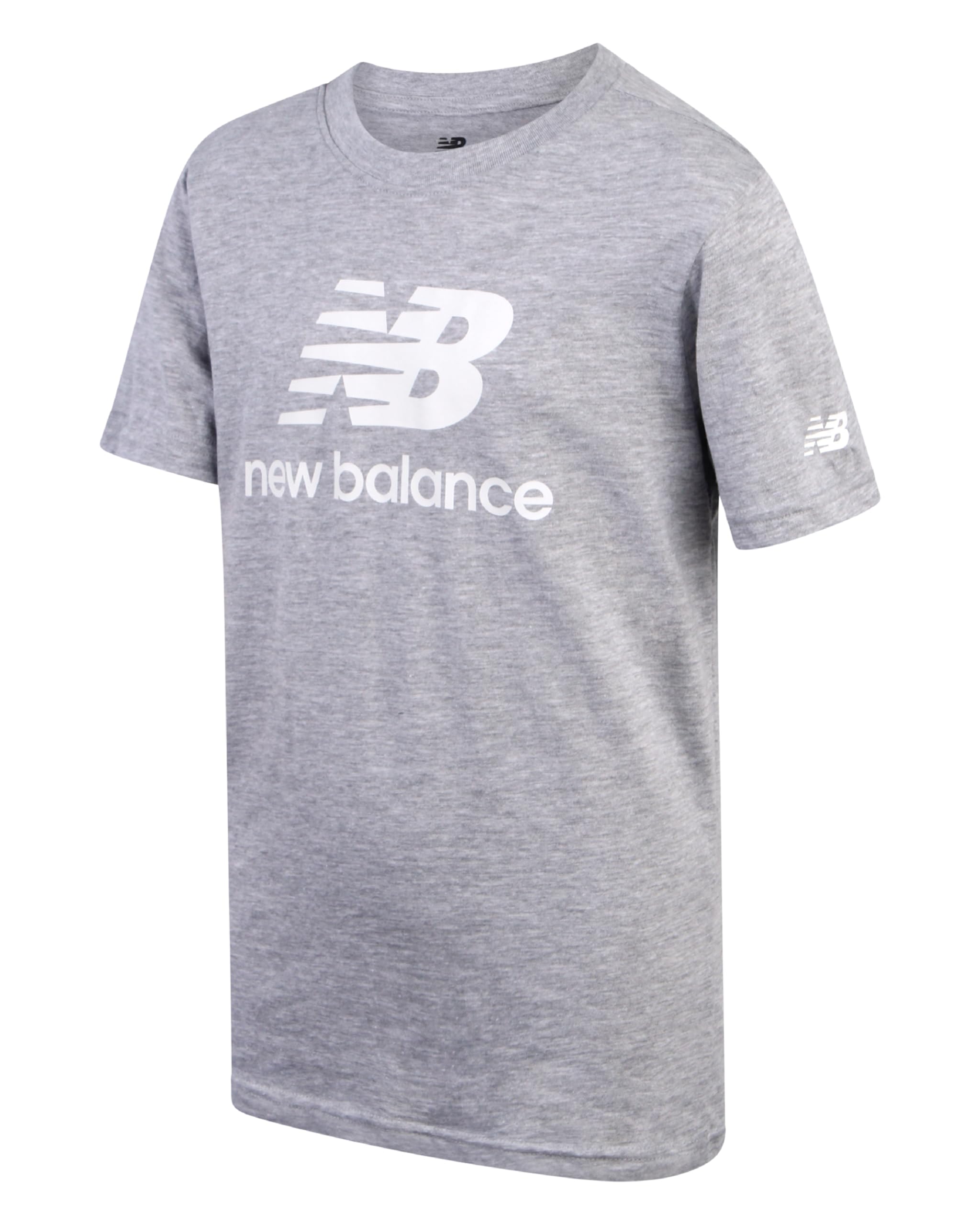 New Balance Boys' Cotton Core Stacked Logo Athletic T-Shirt - Youth Crewneck Short Sleeve Tee (Sizes 8-20) - Perfect for School, Sports & Casual Wear