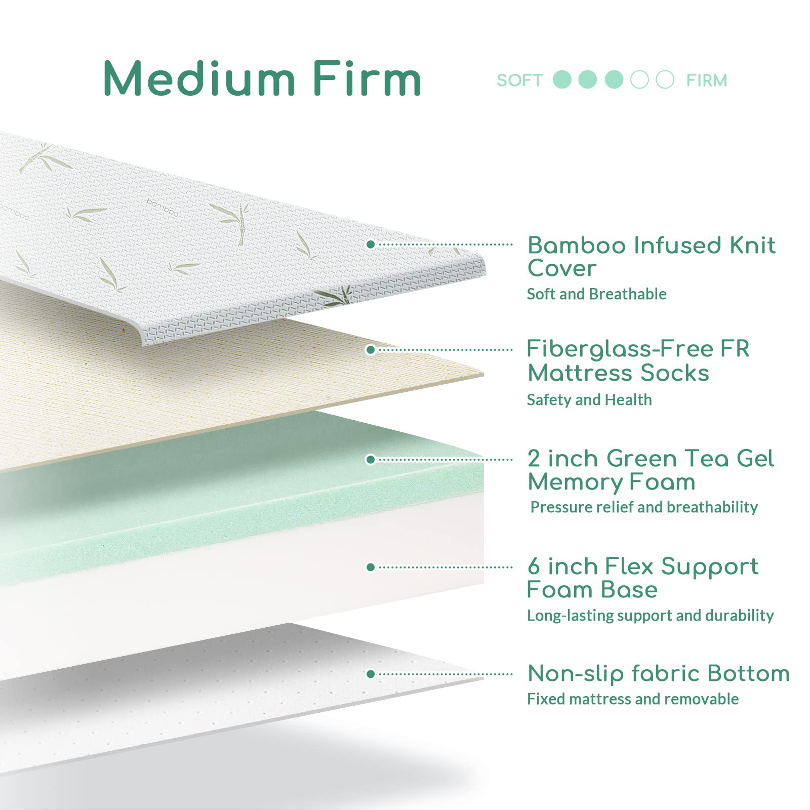 **8 Inch Memory Foam Mattress in a Box - Airdown King Kids Mattress with Breathable Bamboo Cover, Medium Firm Green Tea Gel, CertiPUR-US Certified, Made in USA - Perfect for Bunk Beds, Trundles & Kids' Bedrooms (AD-DM-8K)**