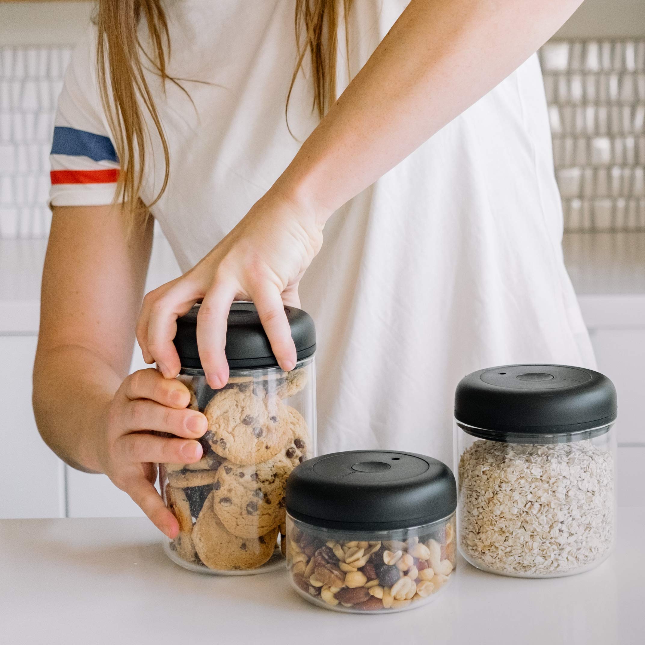 Fellow Clear Glass Atmos Vacuum Canisters Set - 3-Piece Bundle (1.2L, 0.7L, 0.4L) for Coffee, Tea, Dry Food Storage | Airtight Kitchen Containers for Freshness & Organization