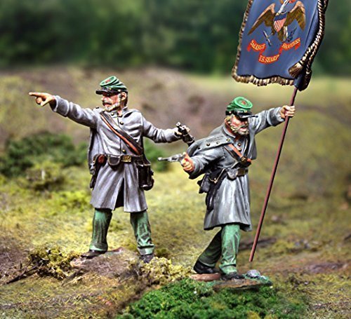 Civil War Toy Soldiers - Union Berdan's Sharpshooters Infantry Set (Officer & Flagbearer) - 54mm-56mm Painted Metal Collectible Figures - CS00786 - Perfect for Historical Displays, Dioramas & Collector Showcases