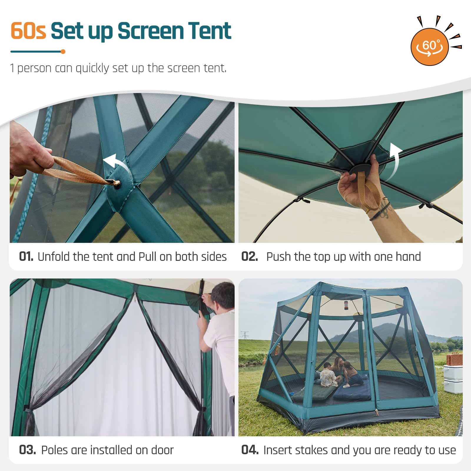 6 Person Instant Pop Up Camping Tent with Rainfly & Porch - Easy 60 Second Setup, Large Family Outdoor Tent with Floor (11.5' x 10' x 6.83') - Perfect for Backyard Picnics, Beach Trips & Camping Adventures