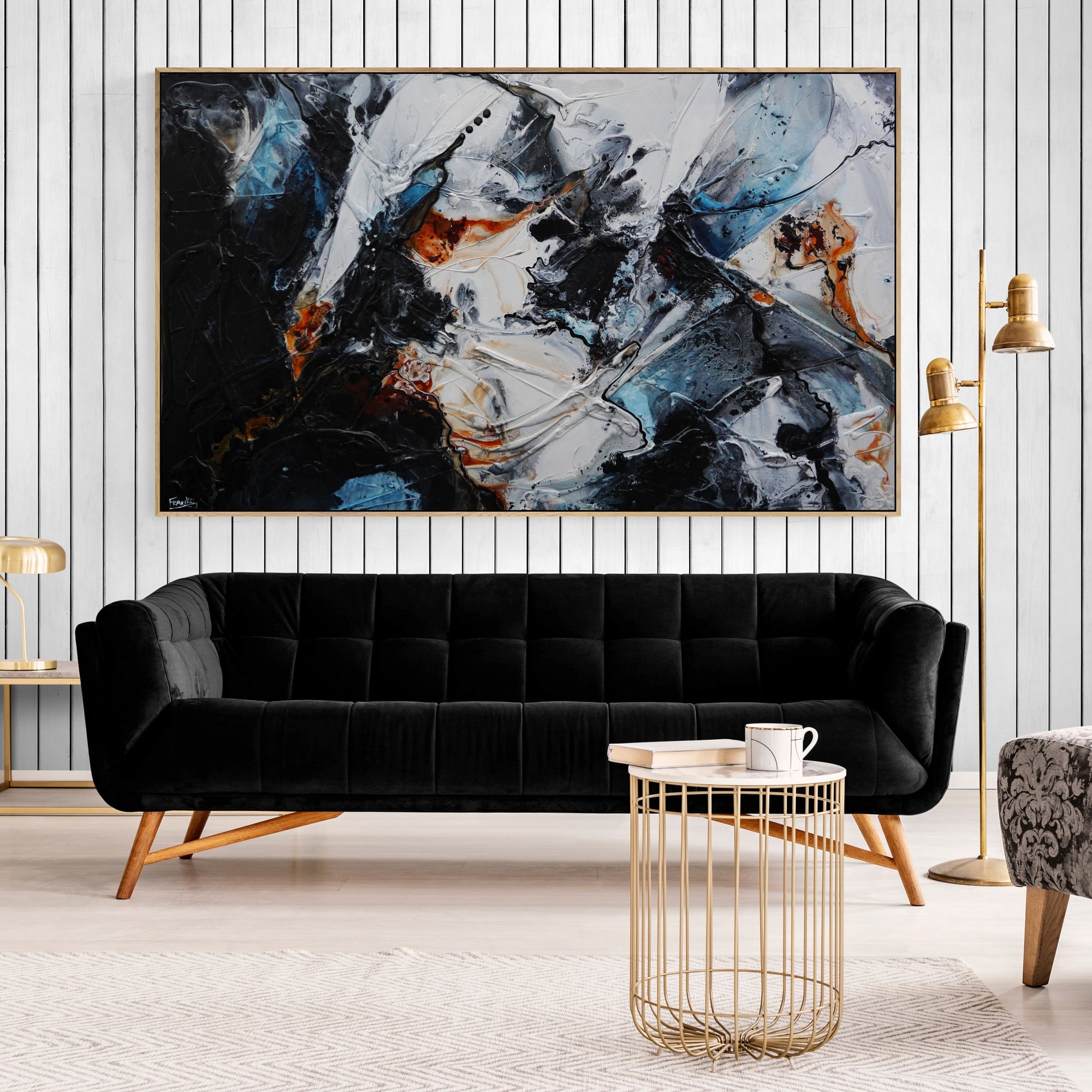 Midnight Slate 200cm x 120cm Blue Grey Rust White Textured Abstract Canvas Art - Modern Wall Decor for Living Room, Bedroom & Office