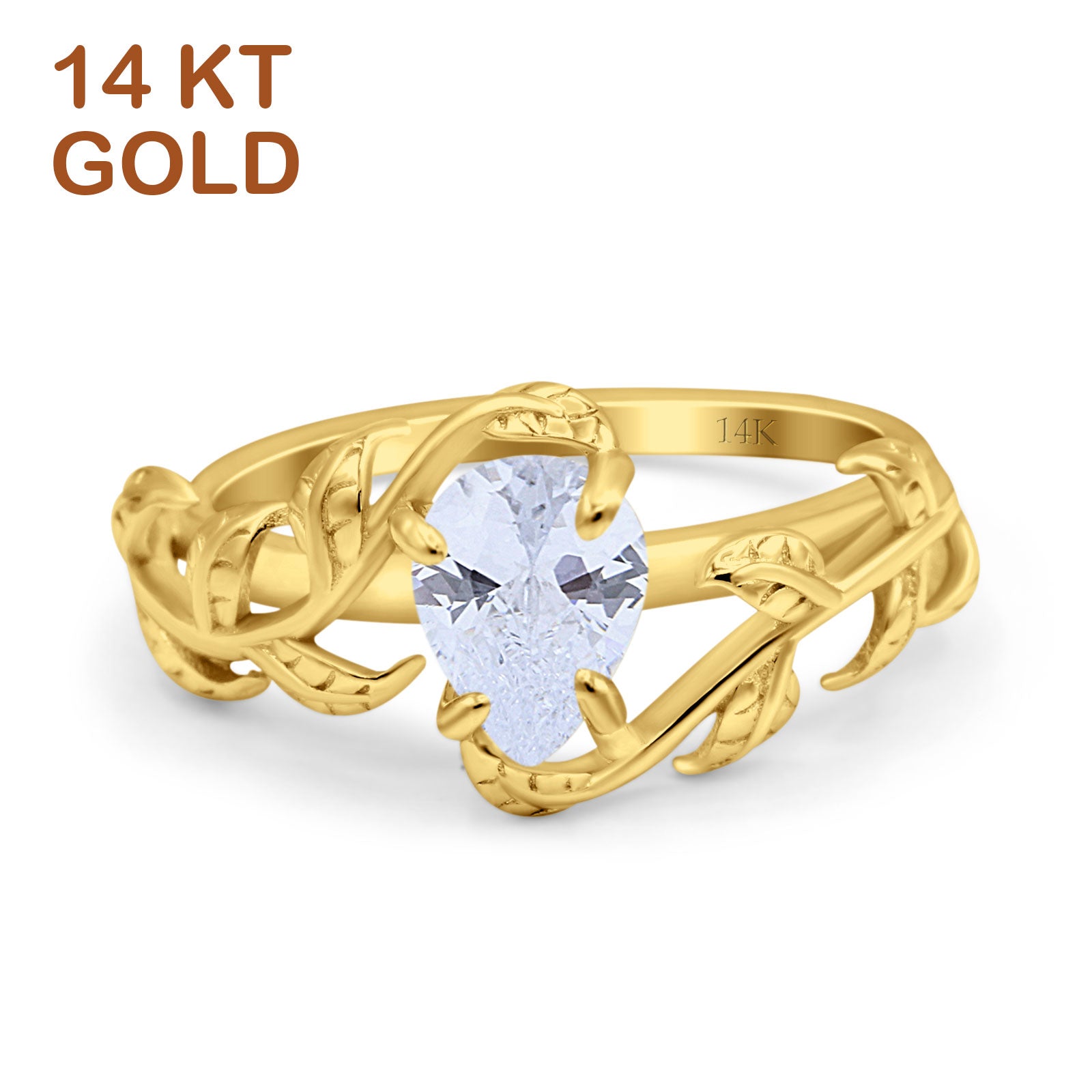 14K Gold Pear Teardrop Vintage Style Cubic Zirconia Engagement Ring for Women - Elegant Wedding, Proposal & Anniversary Jewelry Gift