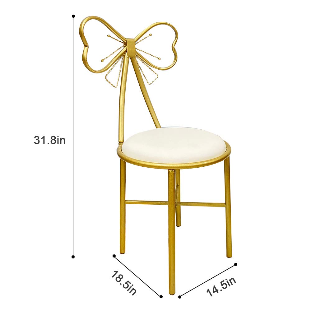 Elegant Bow Shaped Vanity Chair Set of 2 - Metal Frame PU Leather Makeup Stool with Butterfly Backrest for Women & Girls Bedroom Decor (White) - Perfect for Dressing Table, Boudoir, and Beauty Room